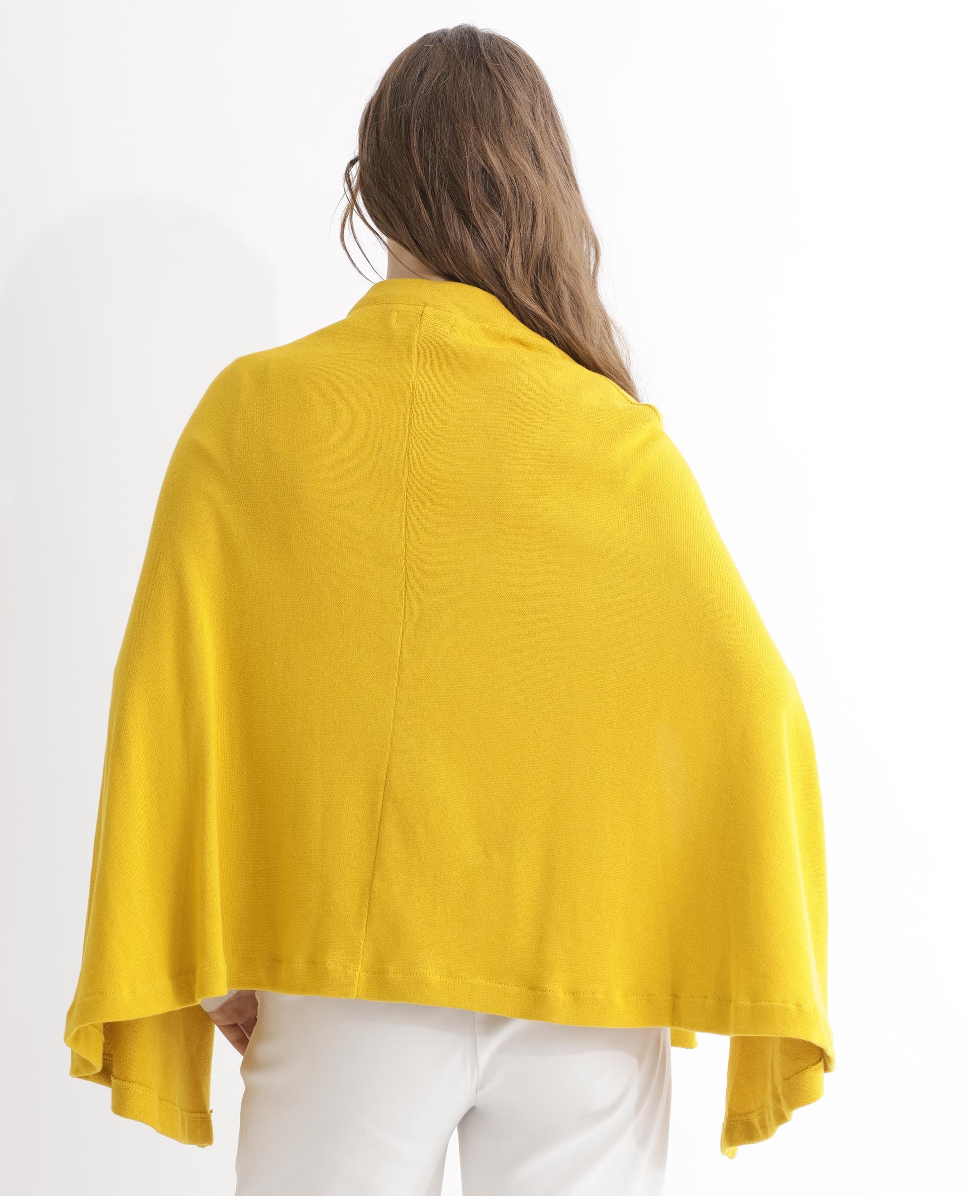 Rareism Women's Finley Mustard Cotton Collarless Plain Cape Sleeve Relaxed Fit Sweater - Image 13