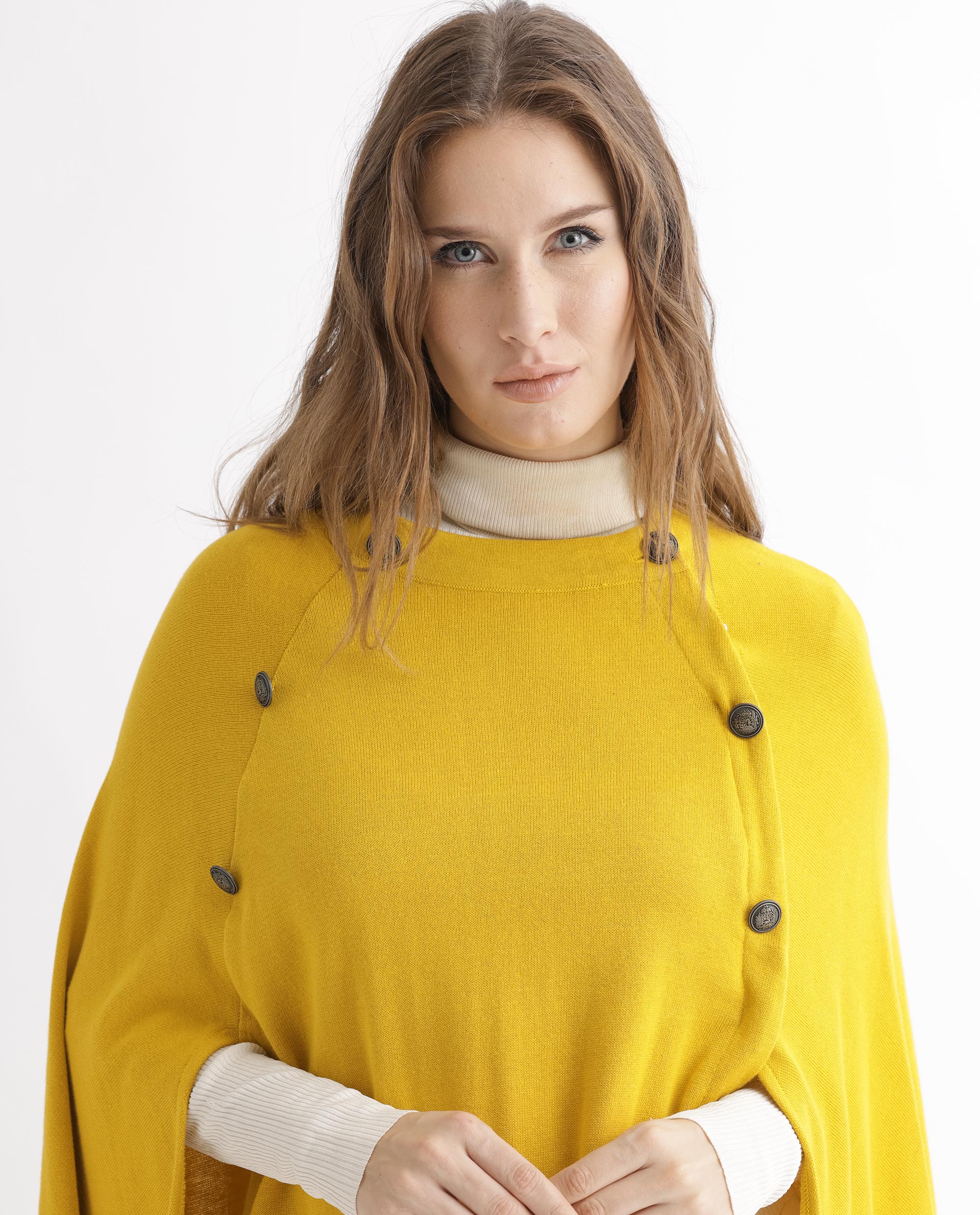 Rareism Women's Finley Mustard Cotton Collarless Plain Cape Sleeve Relaxed Fit Sweater - Image 3