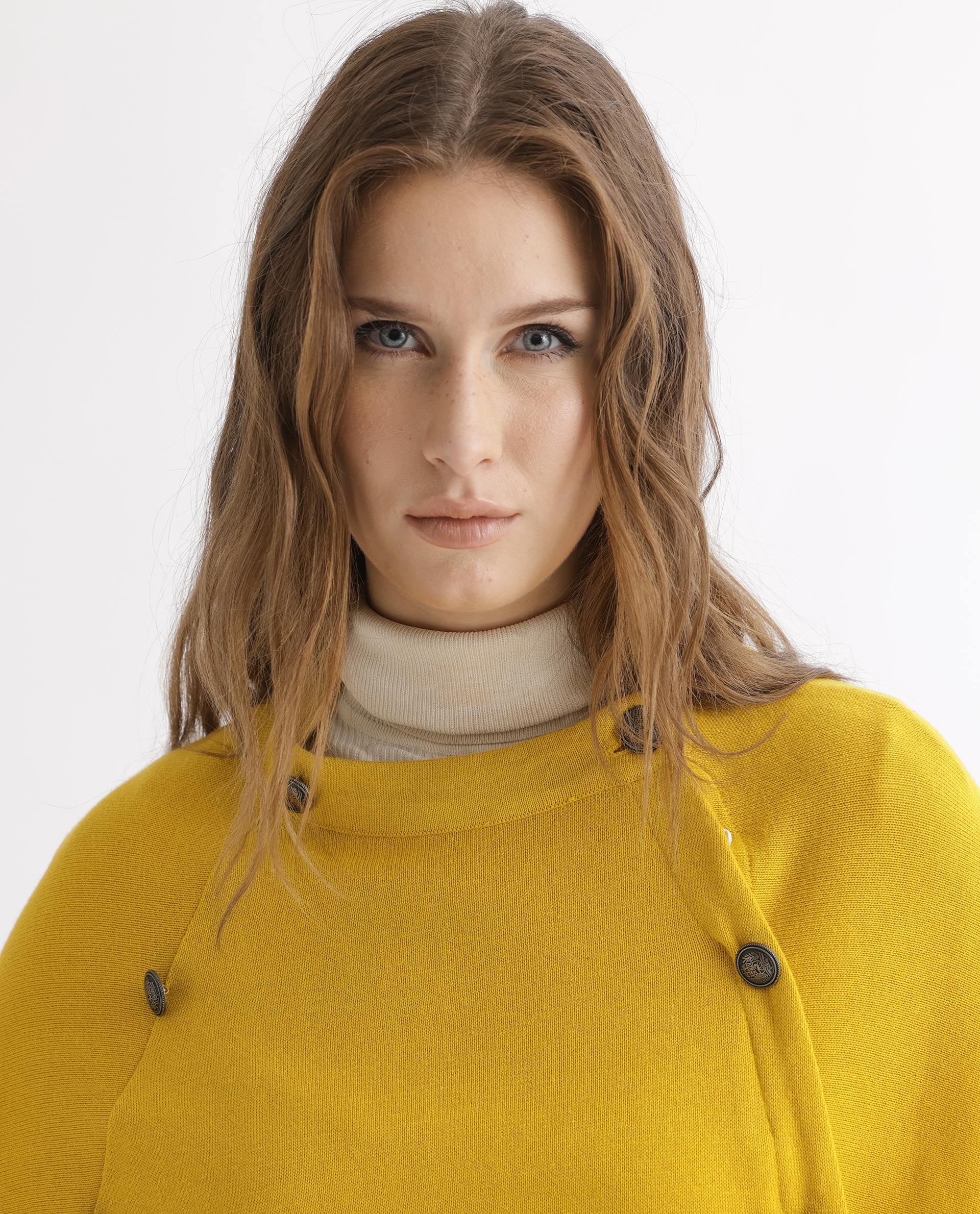 Rareism Women's Finley Mustard Cotton Collarless Plain Cape Sleeve Relaxed Fit Sweater - Image 5