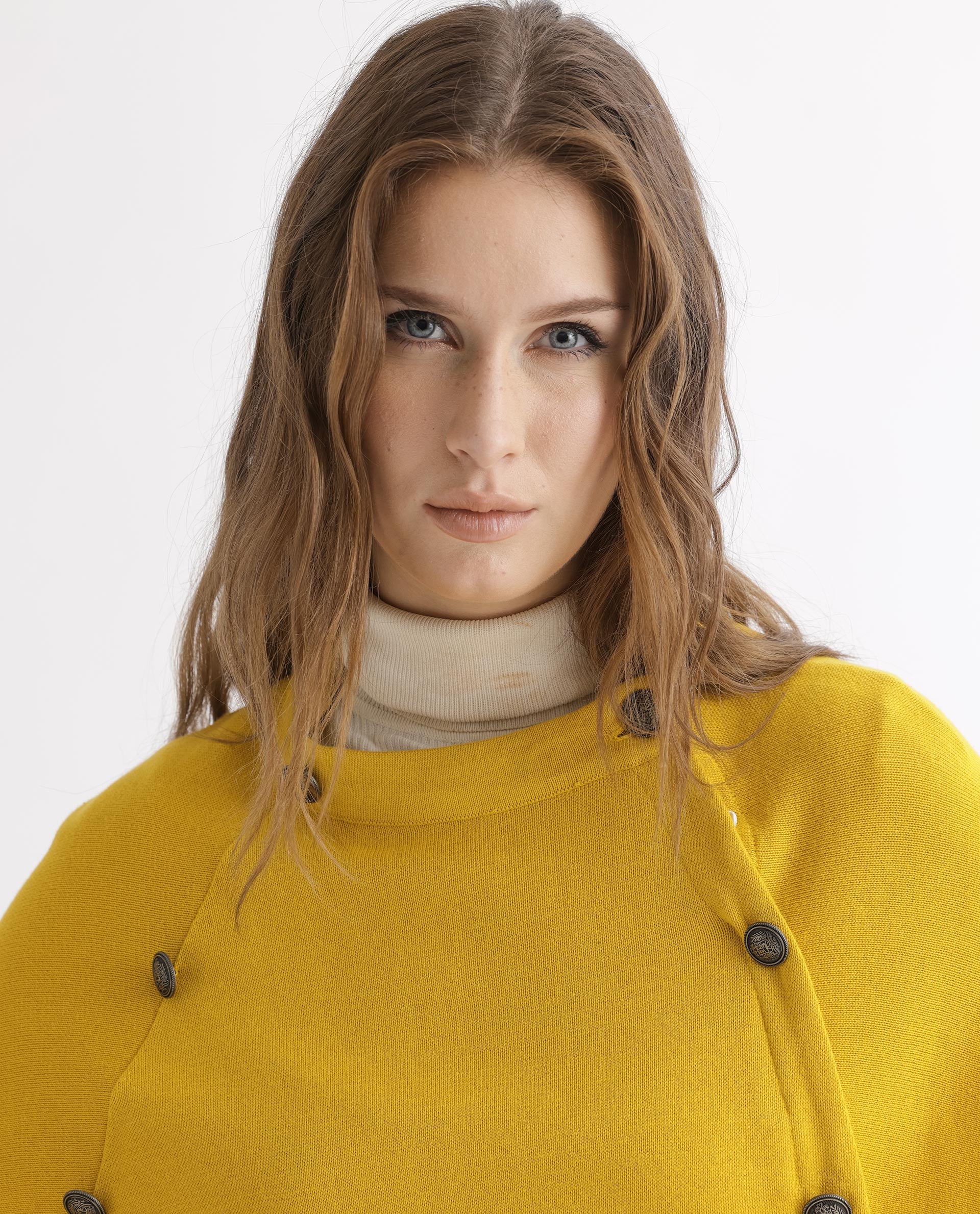 Rareism Women's Finley Mustard Cotton Collarless Plain Cape Sleeve Relaxed Fit Sweater - Image 6