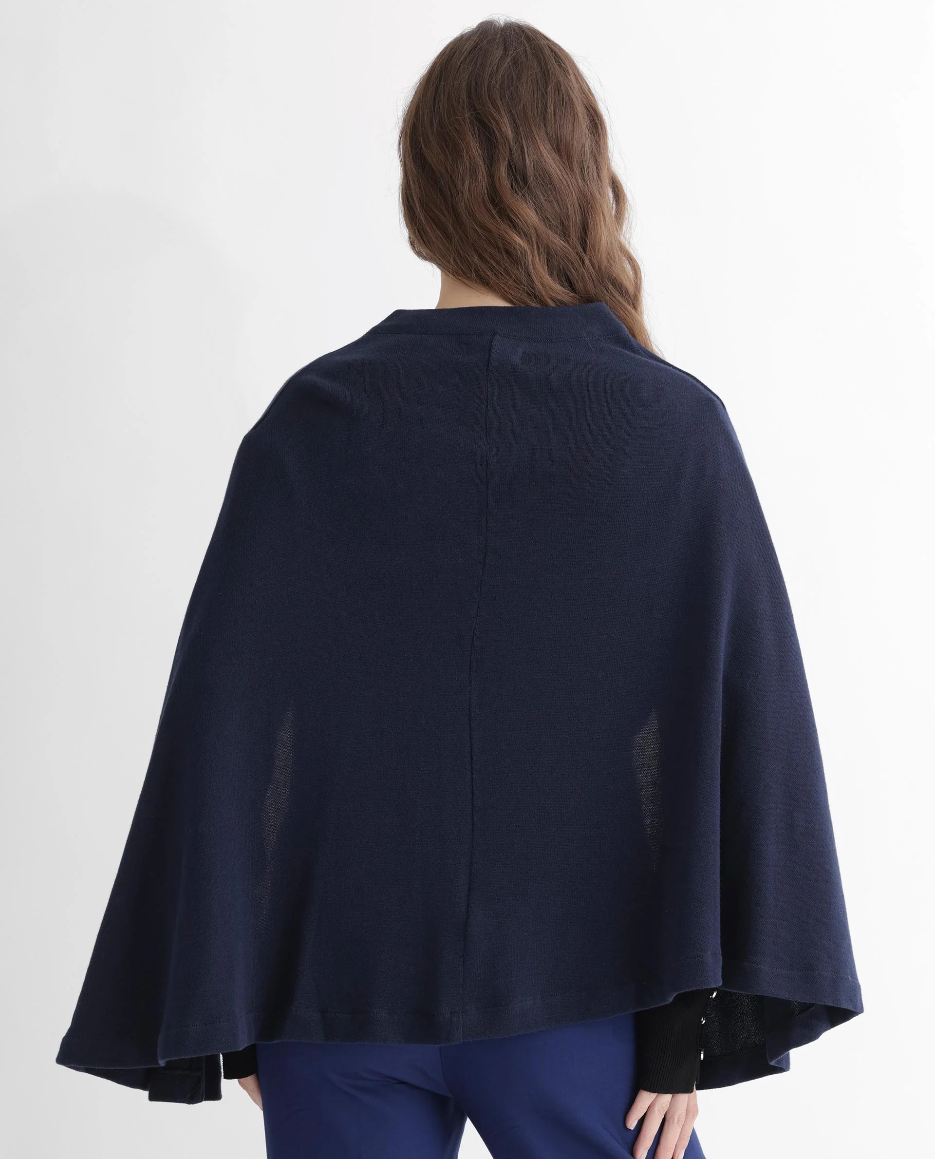 Rareism Women's Finley Navy Cotton Collarless Plain Cape Sleeve Relaxed Fit Sweater - Image 13