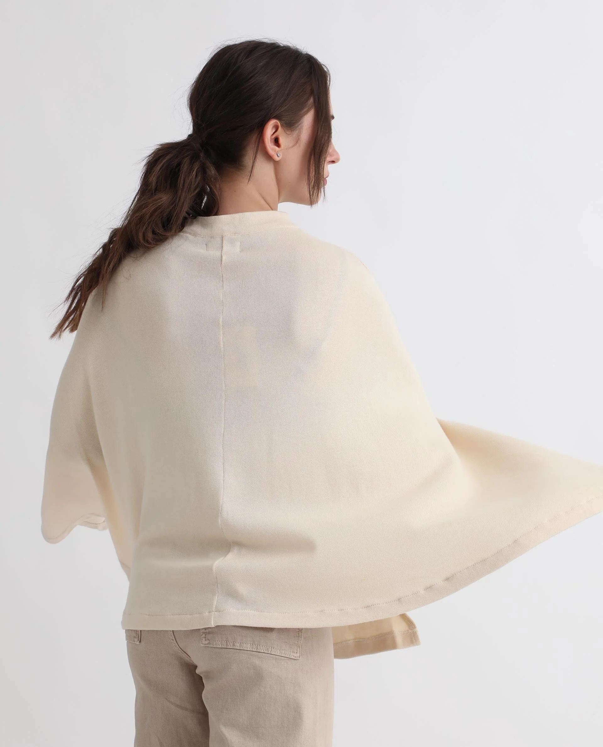 Rareism Women's Finley Offwhite Cotton Collarless Plain Cape Sleeve Relaxed Fit Sweater - Image 10