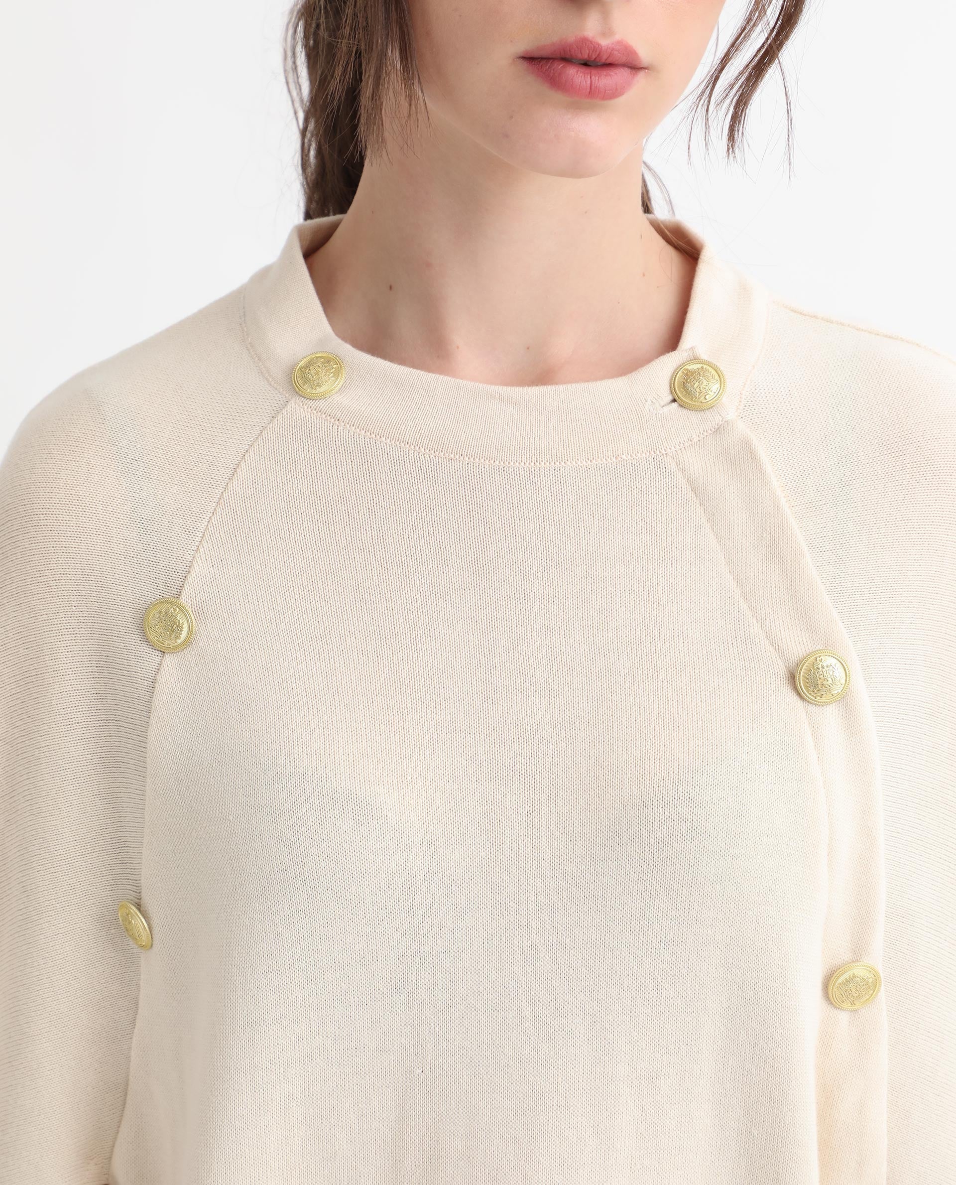 Rareism Women's Finley Offwhite Cotton Collarless Plain Cape Sleeve Relaxed Fit Sweater - Image 3