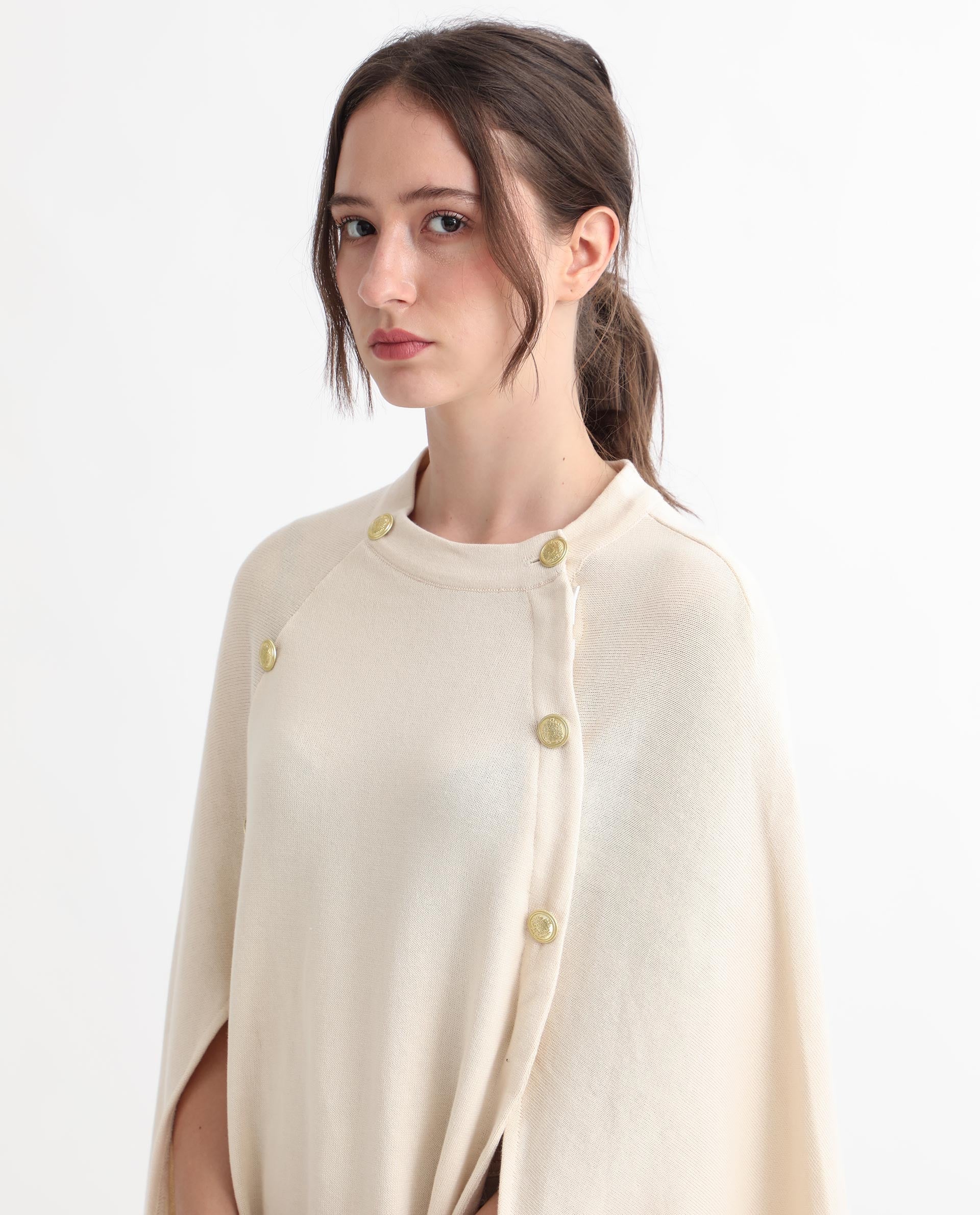 Rareism Women's Finley Offwhite Cotton Collarless Plain Cape Sleeve Relaxed Fit Sweater - Image 6