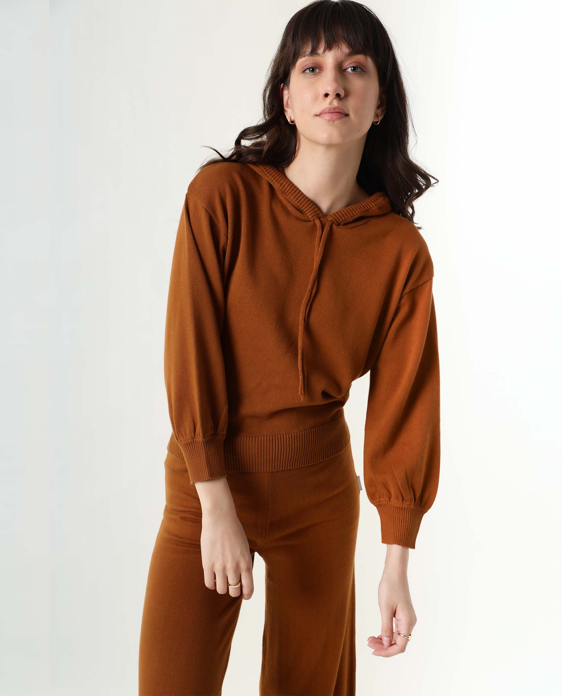 Rareism Women's Finn Rust Cotton Hooded Plain Straight Fit Track Suit