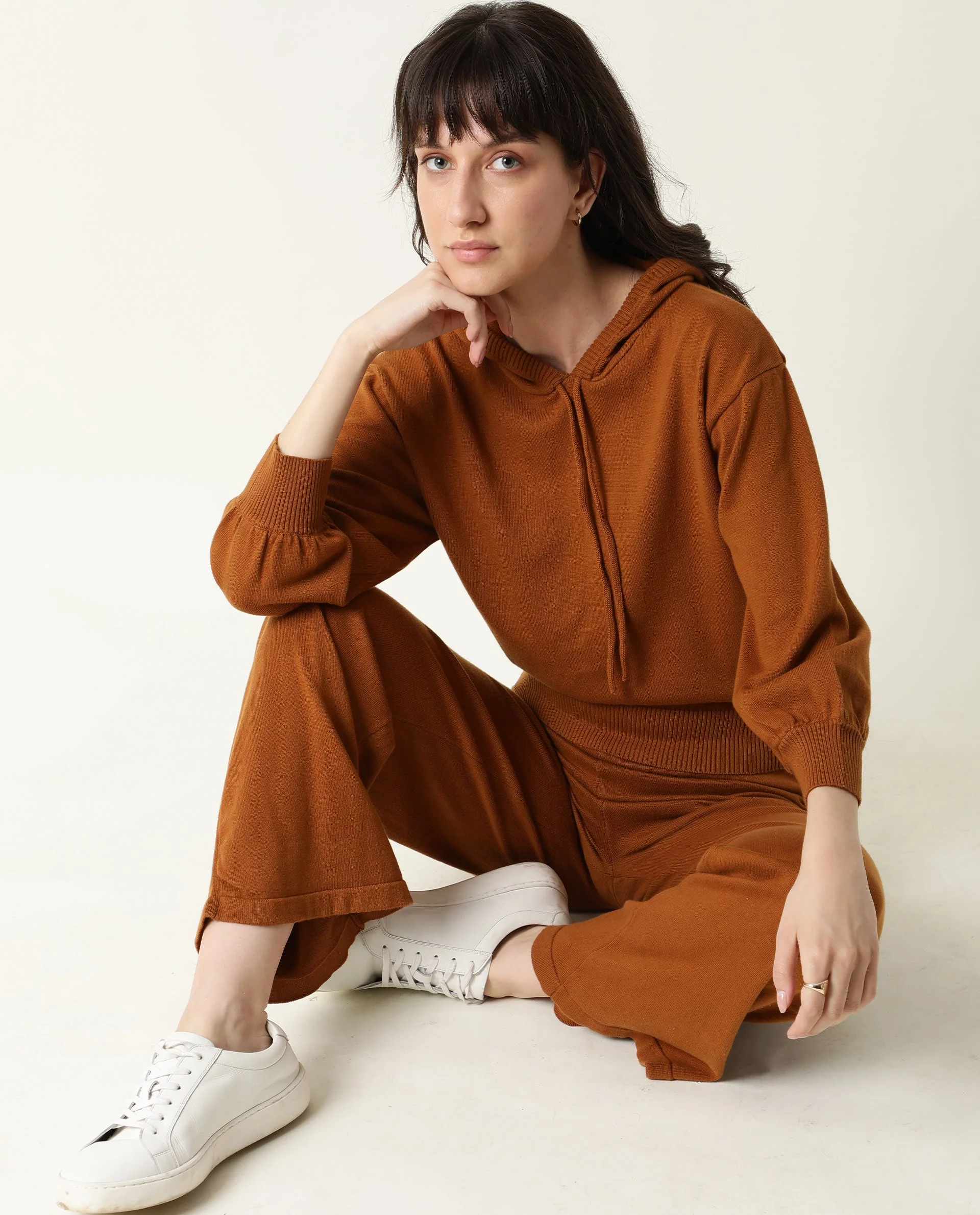 Rareism Women's Finn Rust Cotton Hooded Plain Straight Fit Track Suit - Image 3