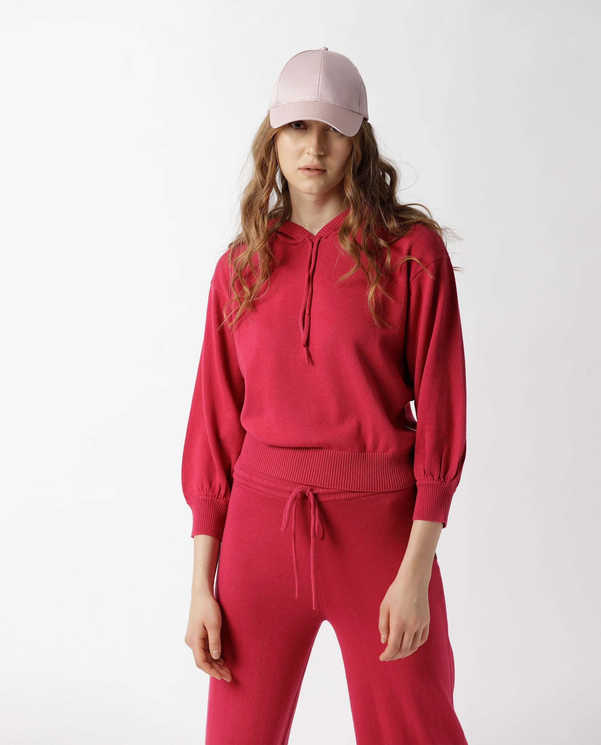 Rareism Women's Finn Sweat Dark Pink Cotton Hooded Plain Relaxed Fit Sweater - Image 5