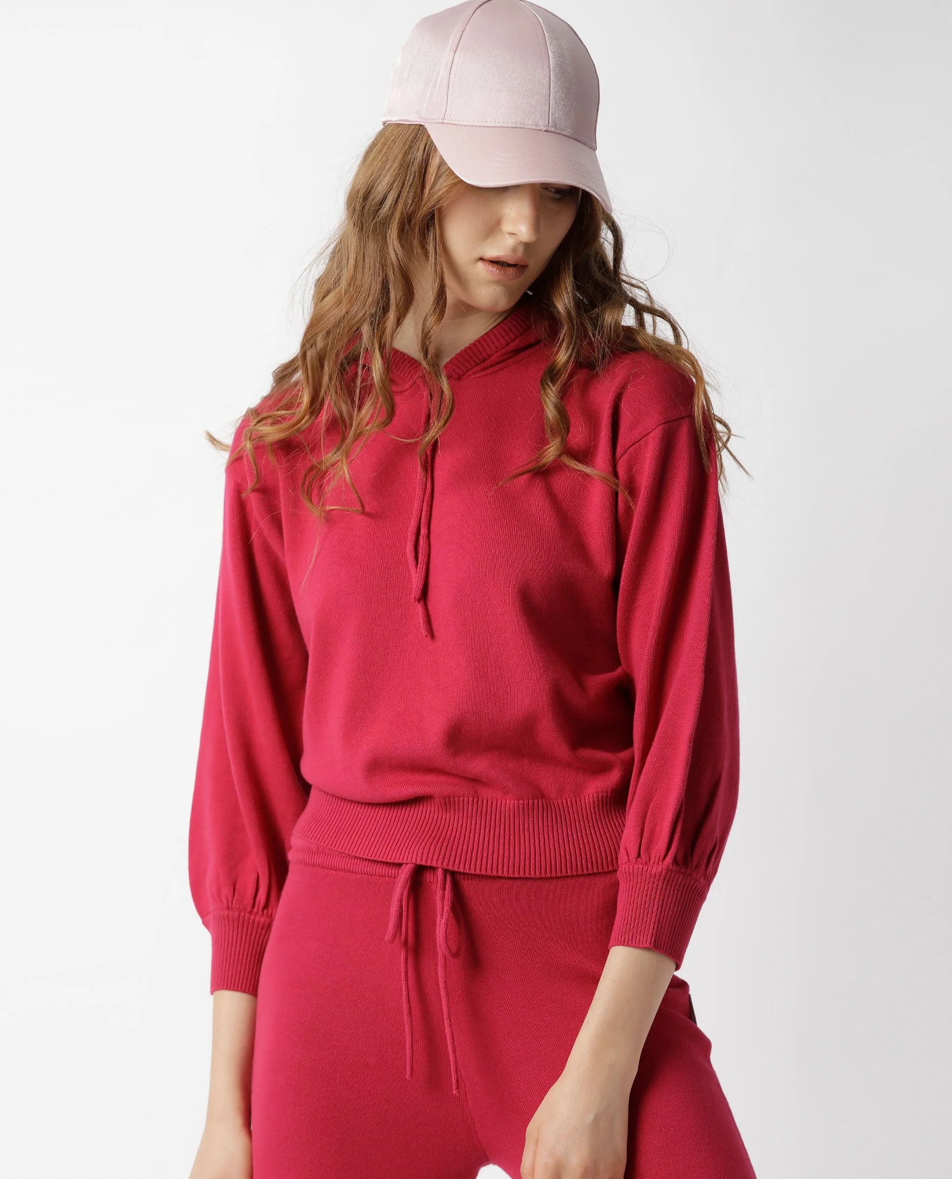 Rareism Women's Finn Sweat Dark Pink Cotton Hooded Plain Relaxed Fit Sweater - Image 6