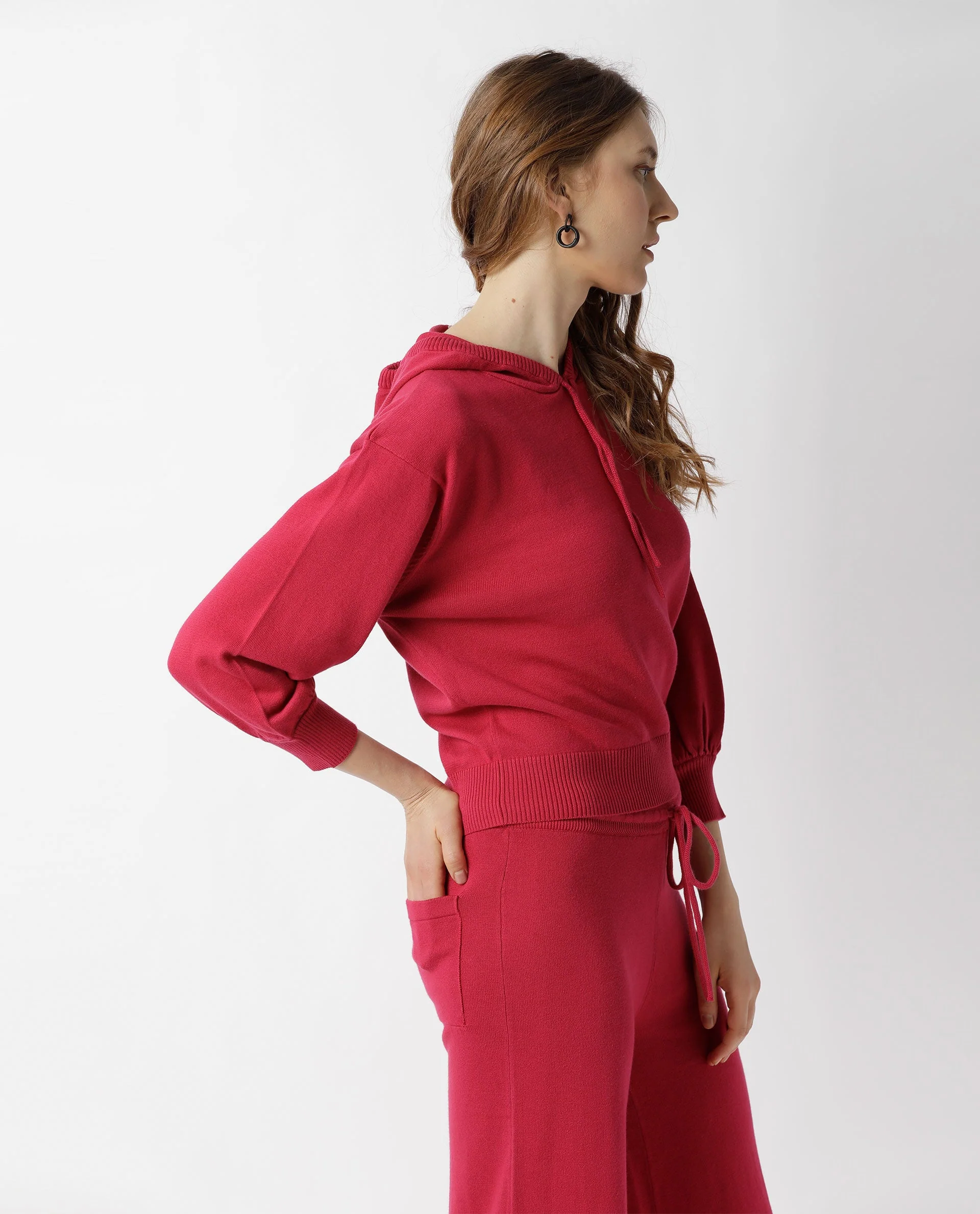 Rareism Women's Finn Sweat Dark Pink Cotton Hooded Plain Relaxed Fit Sweater - Image 7
