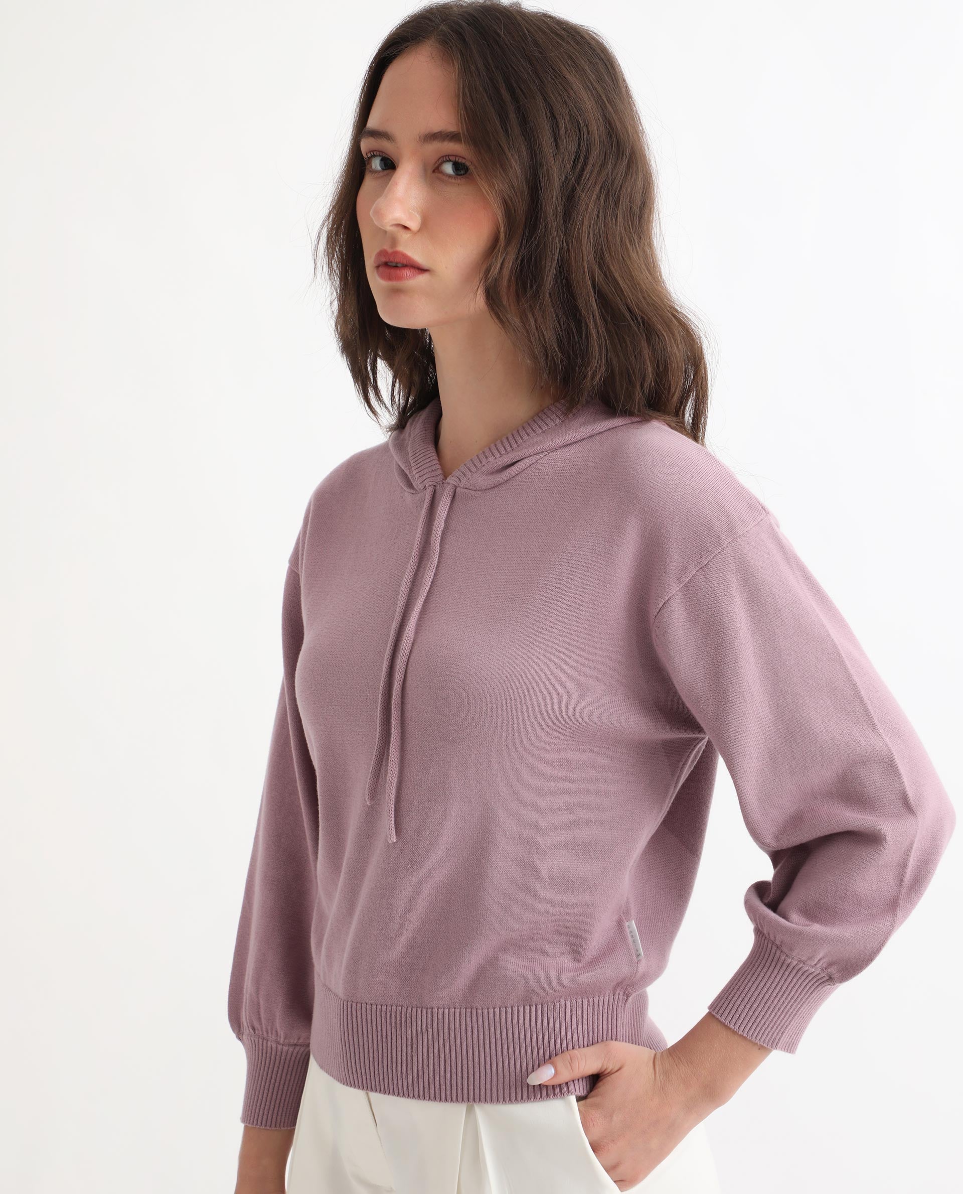 Rareism Women's Finn Sweat Pink Cotton Hooded Plain Relaxed Fit Sweater - Image 10