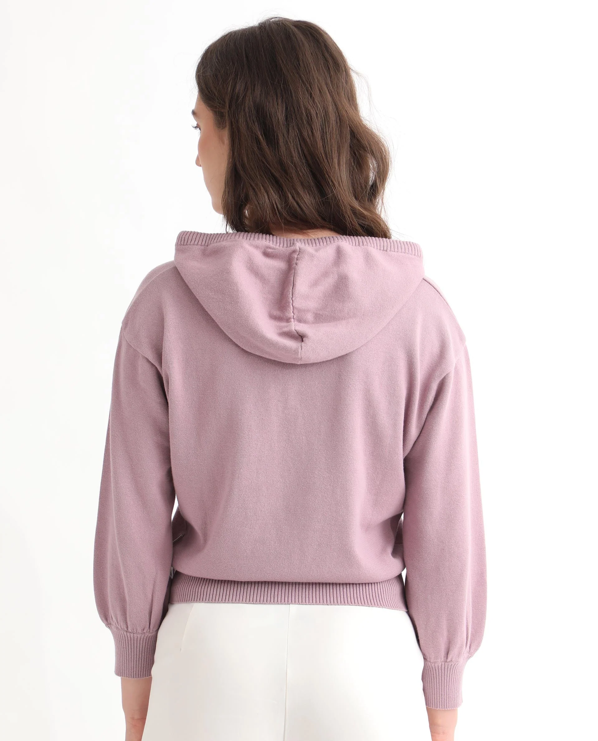 Rareism Women's Finn Sweat Pink Cotton Hooded Plain Relaxed Fit Sweater - Image 11