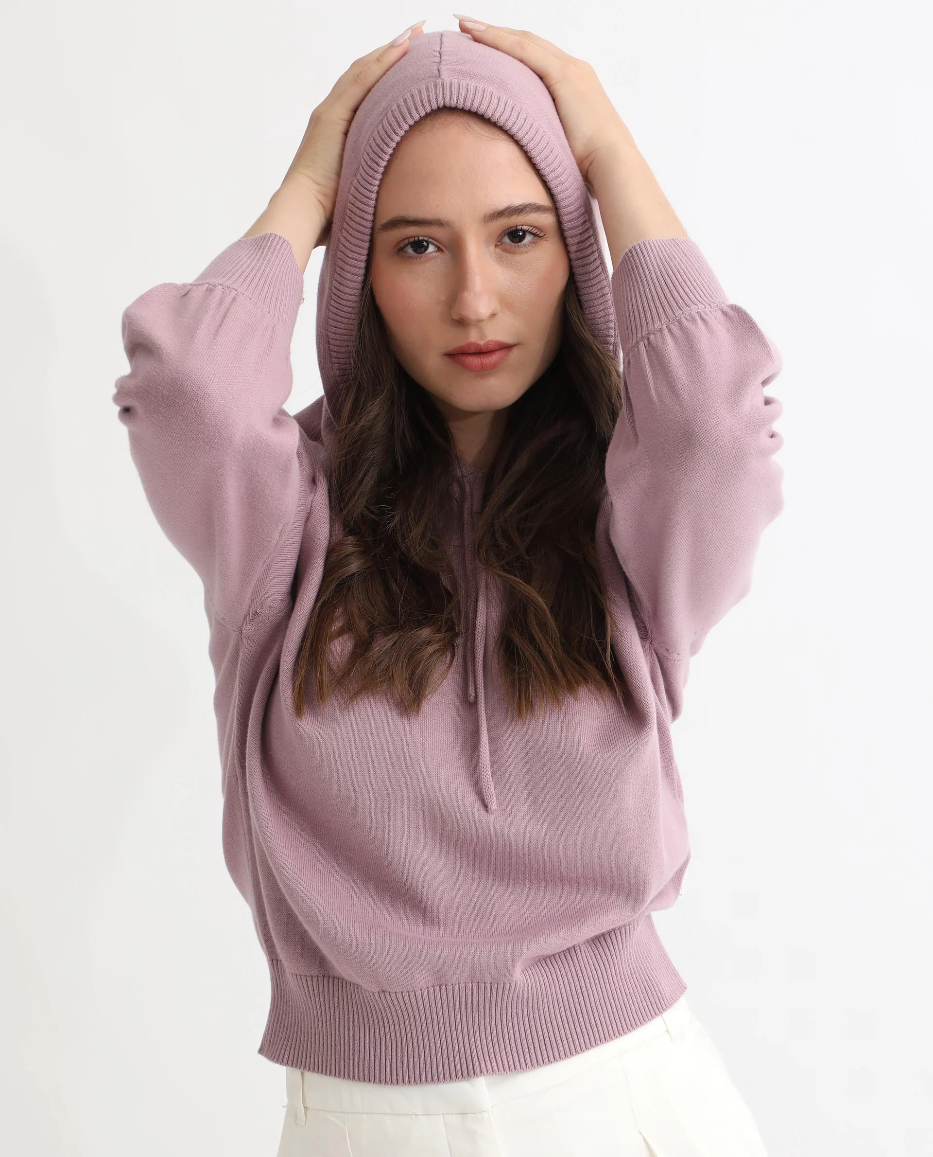 Rareism Women's Finn Sweat Pink Cotton Hooded Plain Relaxed Fit Sweater - Image 2
