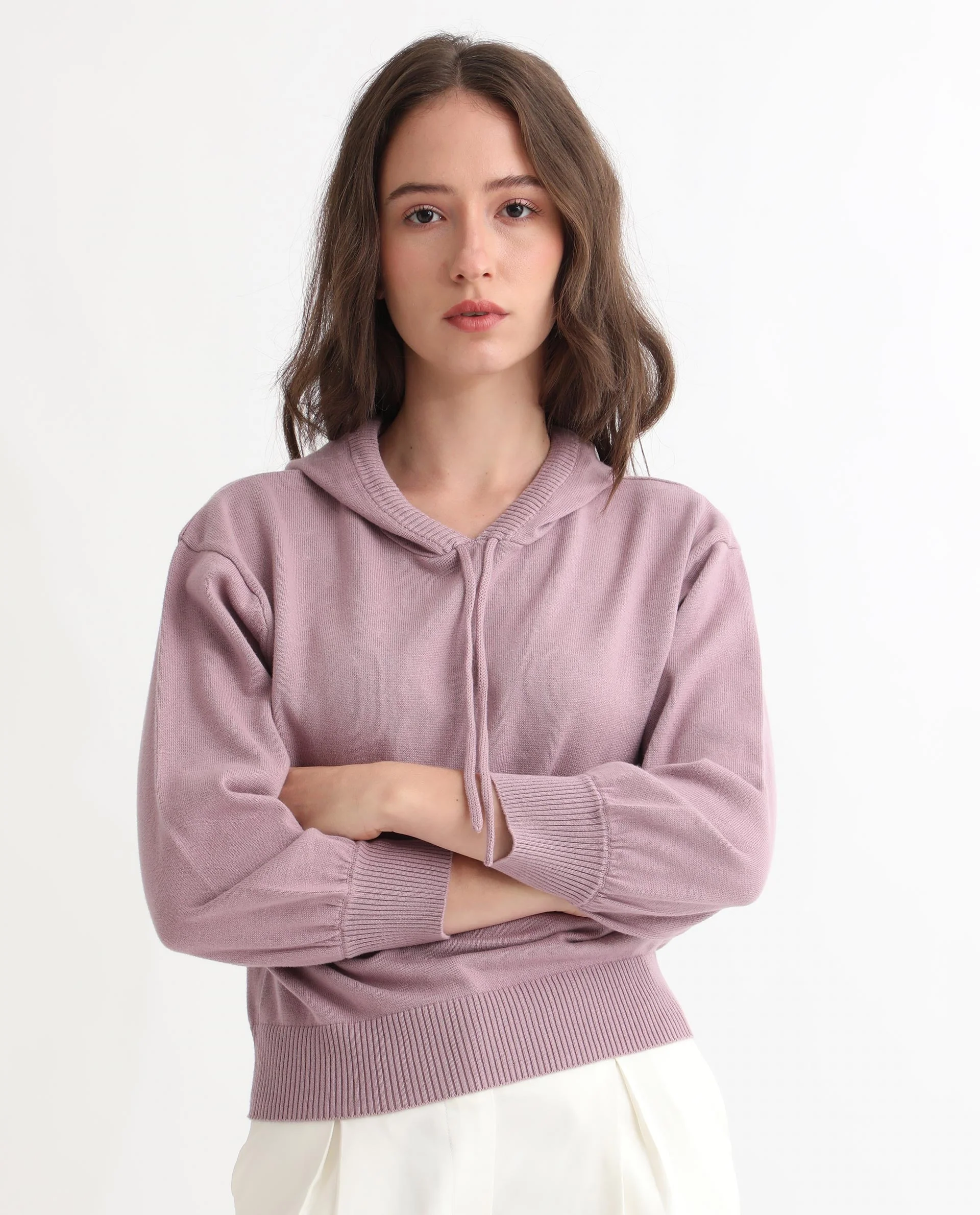 Rareism Women's Finn Sweat Pink Cotton Hooded Plain Relaxed Fit Sweater - Image 3