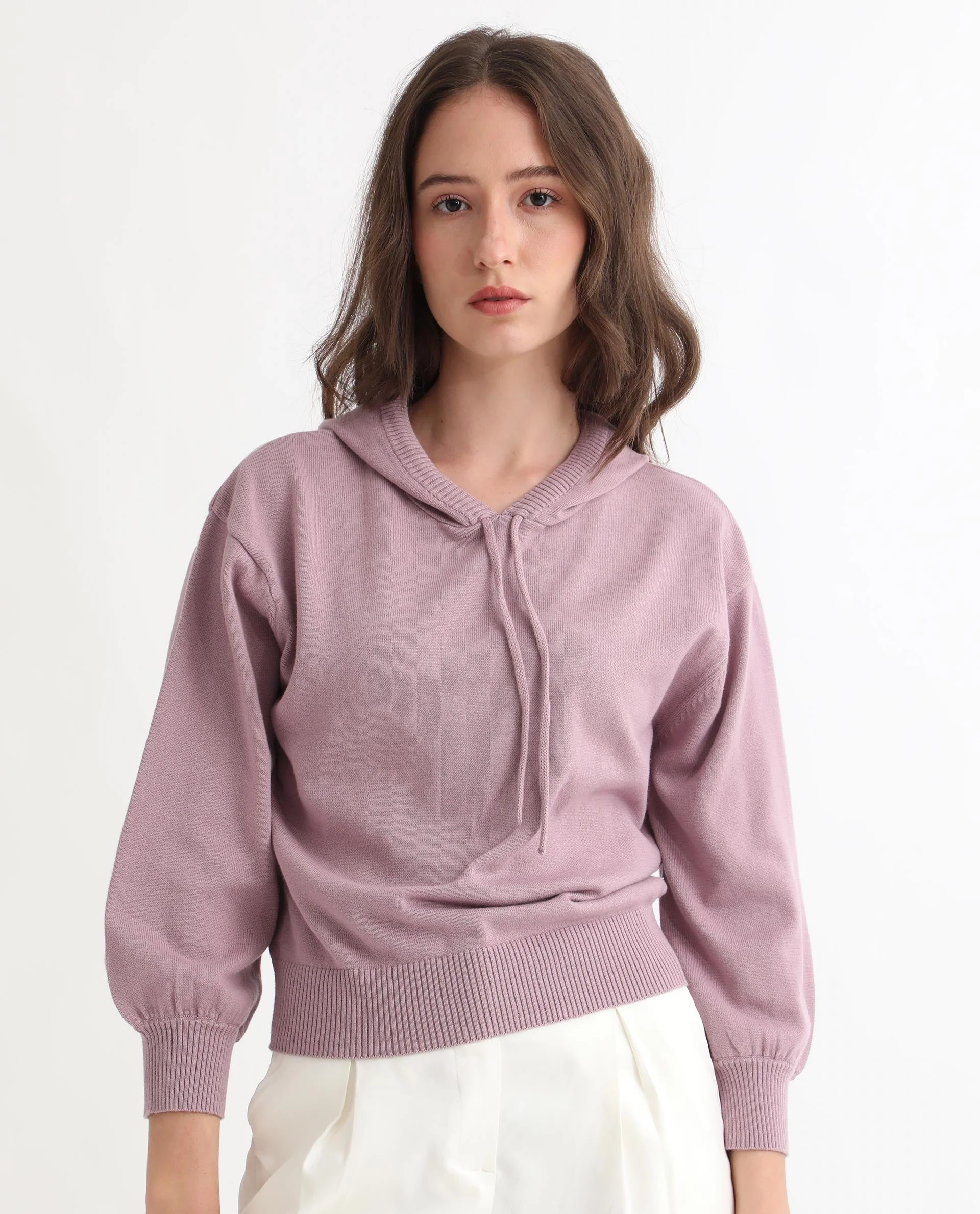 Rareism Women's Finn Sweat Pink Cotton Hooded Plain Relaxed Fit Sweater - Image 4