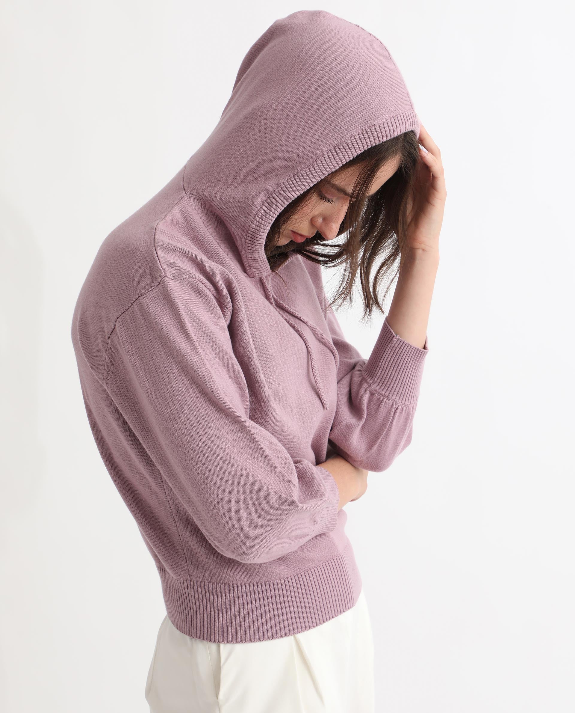 Rareism Women's Finn Sweat Pink Cotton Hooded Plain Relaxed Fit Sweater - Image 7