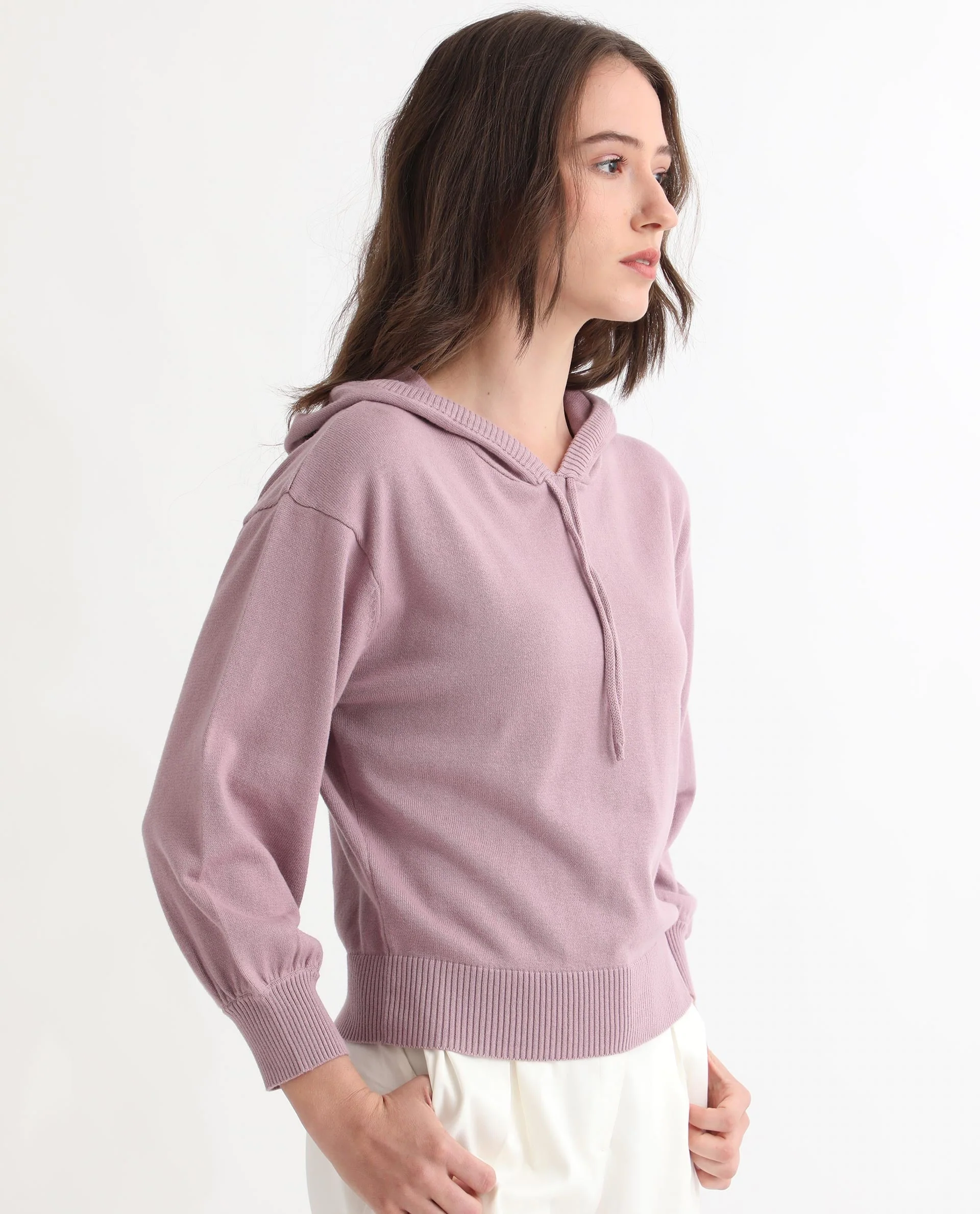 Rareism Women's Finn Sweat Pink Cotton Hooded Plain Relaxed Fit Sweater - Image 8