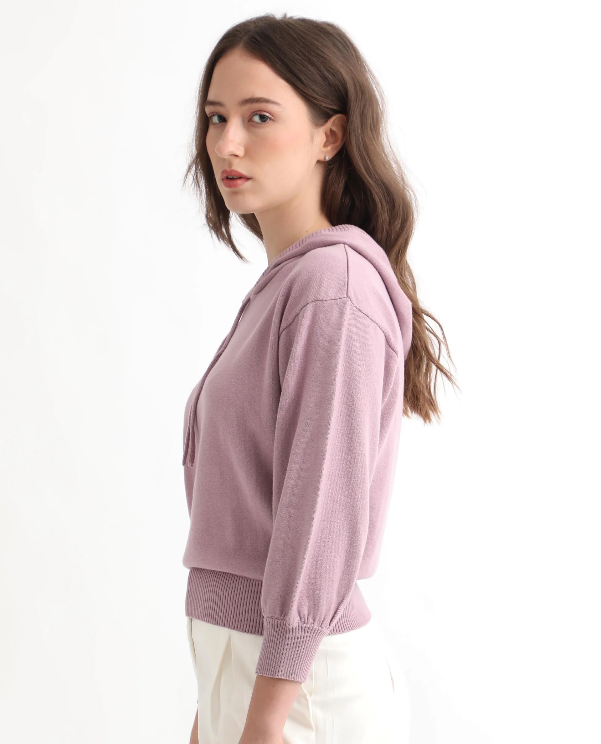 Rareism Women's Finn Sweat Pink Cotton Hooded Plain Relaxed Fit Sweater - Image 9