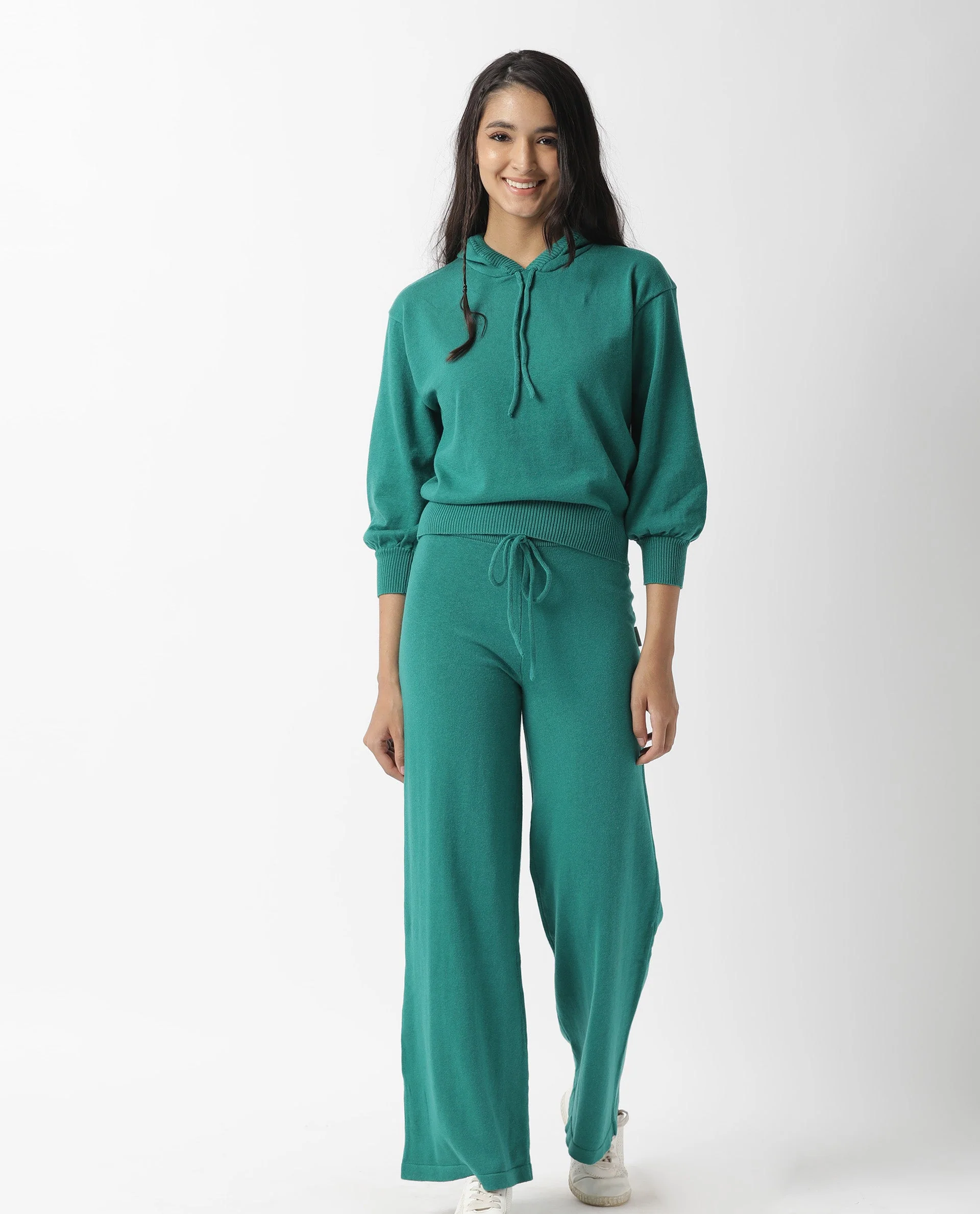 Rareism Women's Finn Sweat Green Cotton Hooded Plain Relaxed Fit Sweater - Image 10
