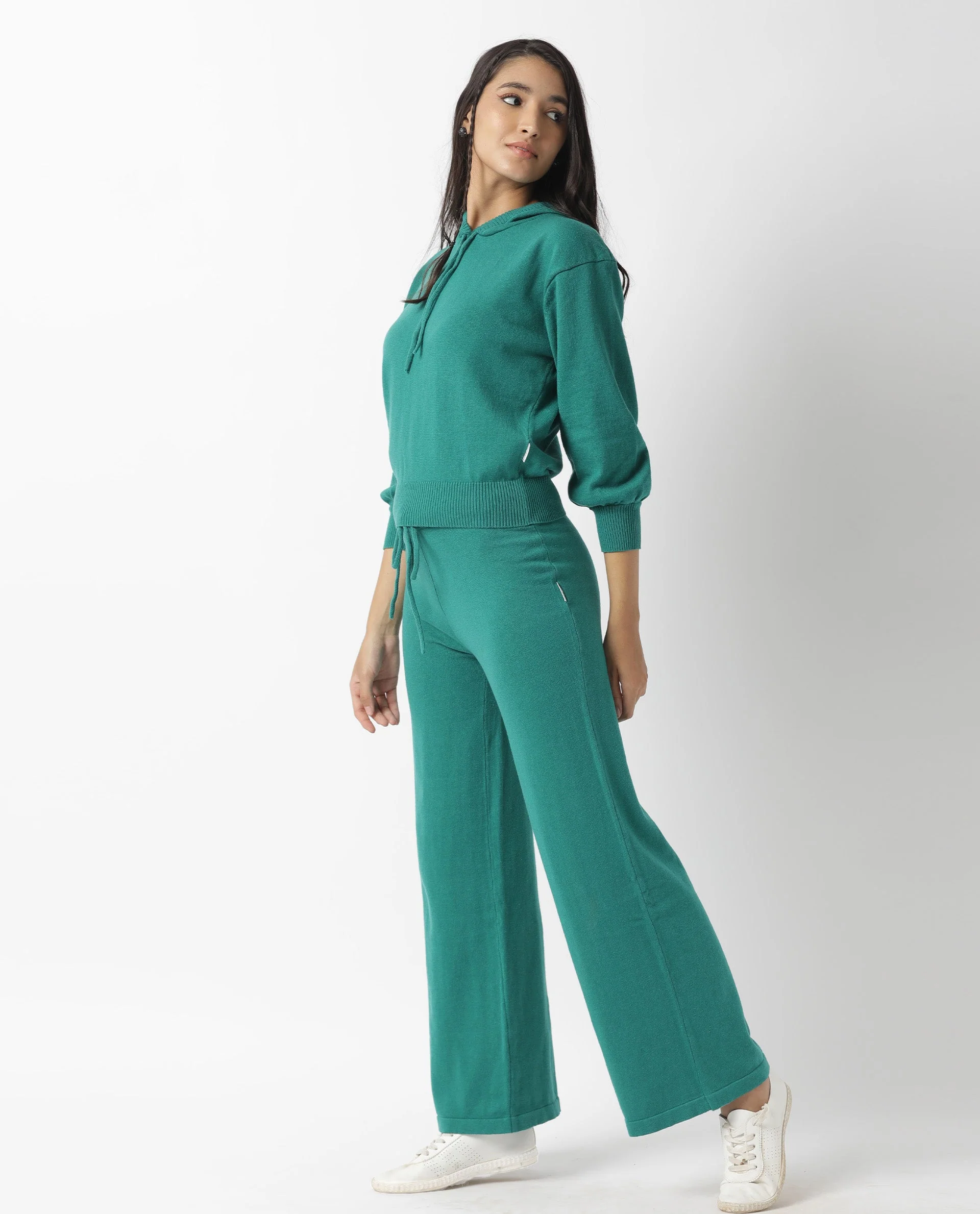 Rareism Women's Finn Sweat Green Cotton Hooded Plain Relaxed Fit Sweater - Image 2