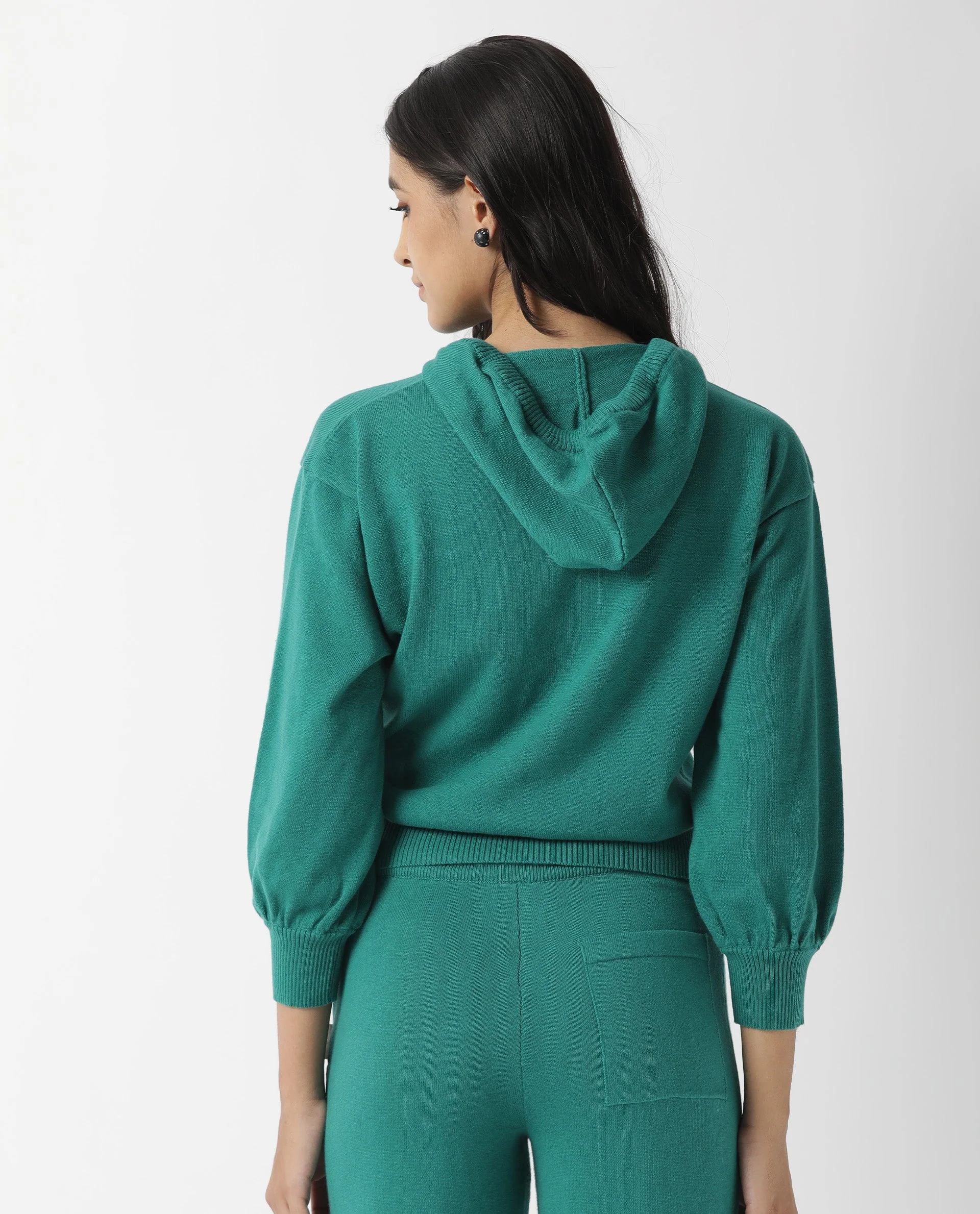 Rareism Women's Finn Sweat Green Cotton Hooded Plain Relaxed Fit Sweater - Image 4