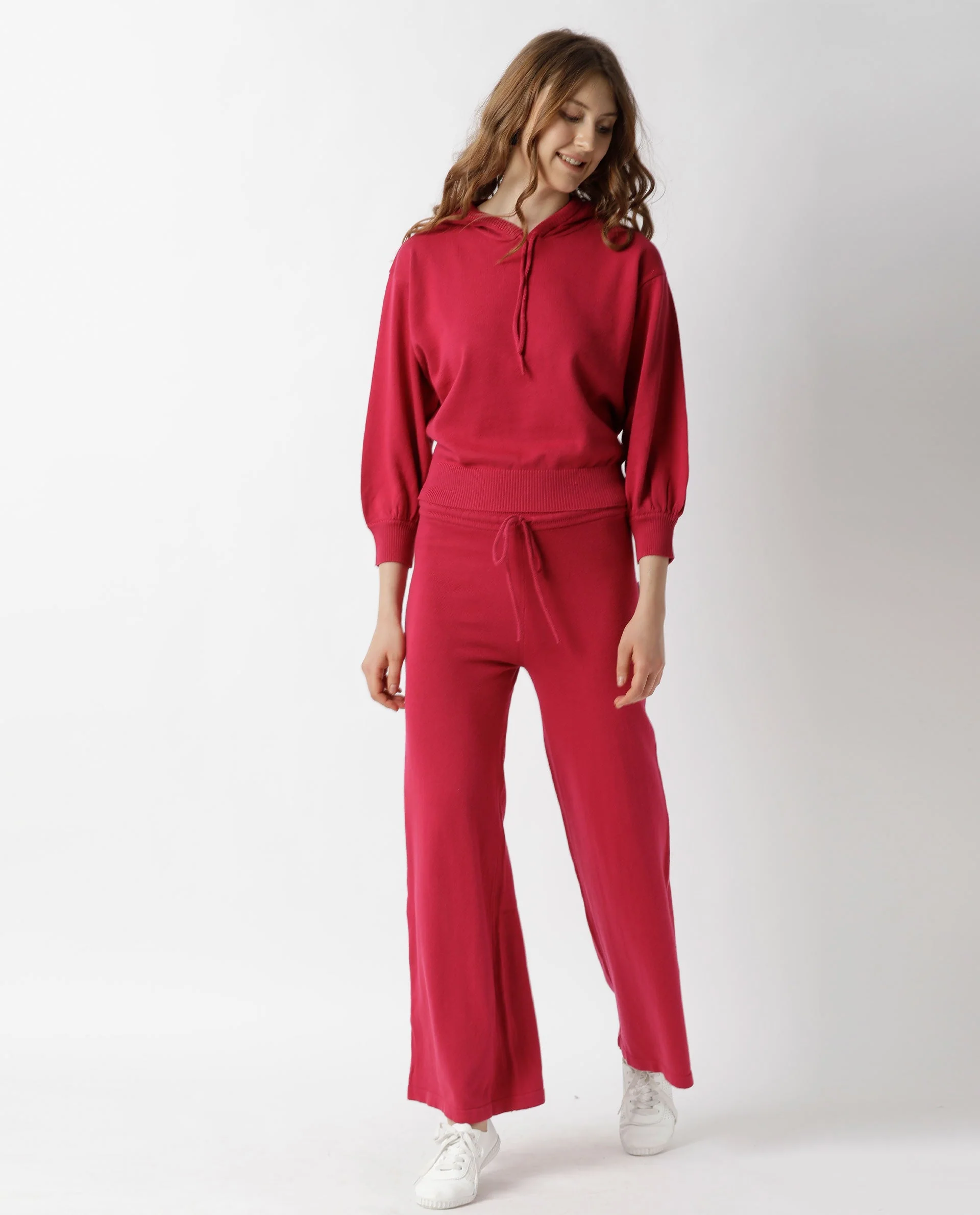 Rareism Women's Track Suit Cotton Hooded Plain Knee Length Relaxed Fit Track Suit