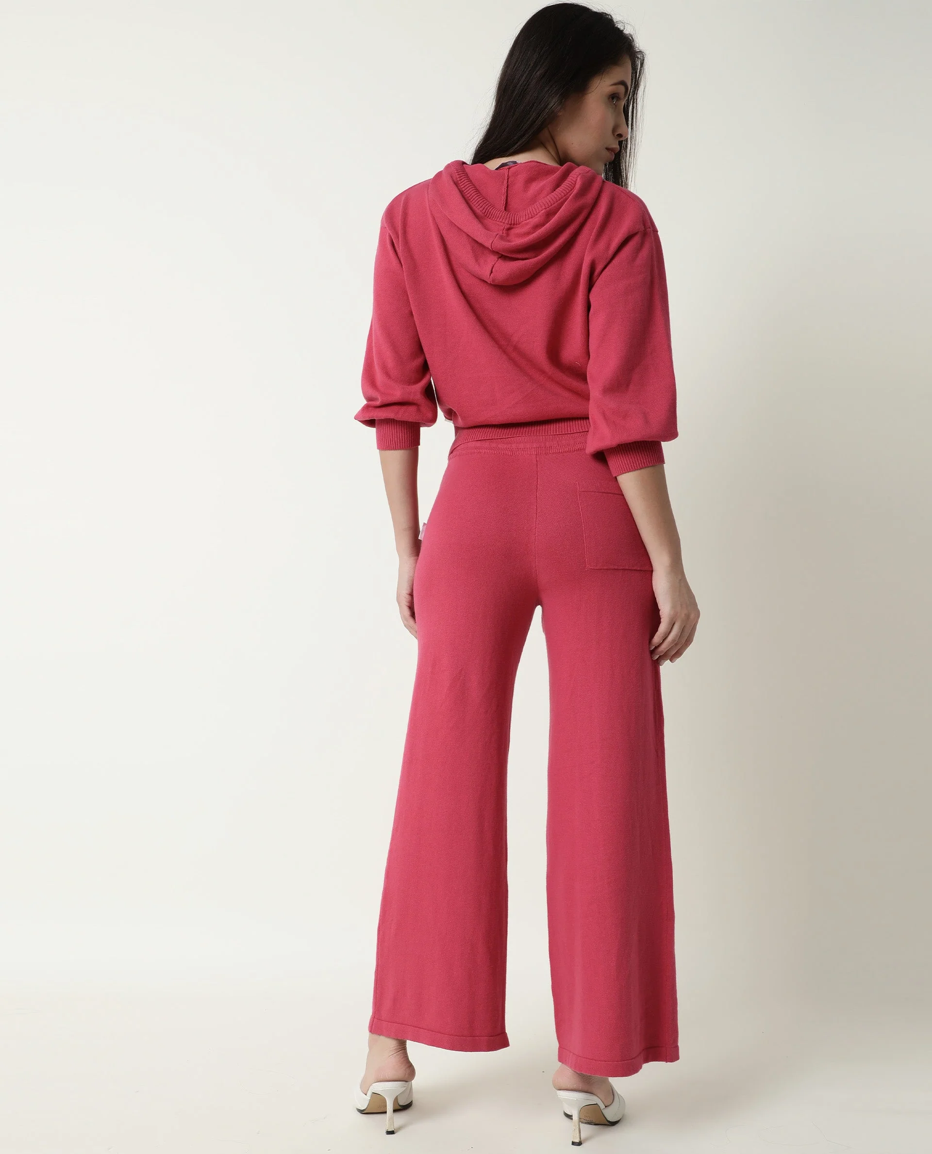 Rareism Women's Finn Light Pink Cotton Hooded Plain Knee Length Straight Fit Track Suit - Image 10