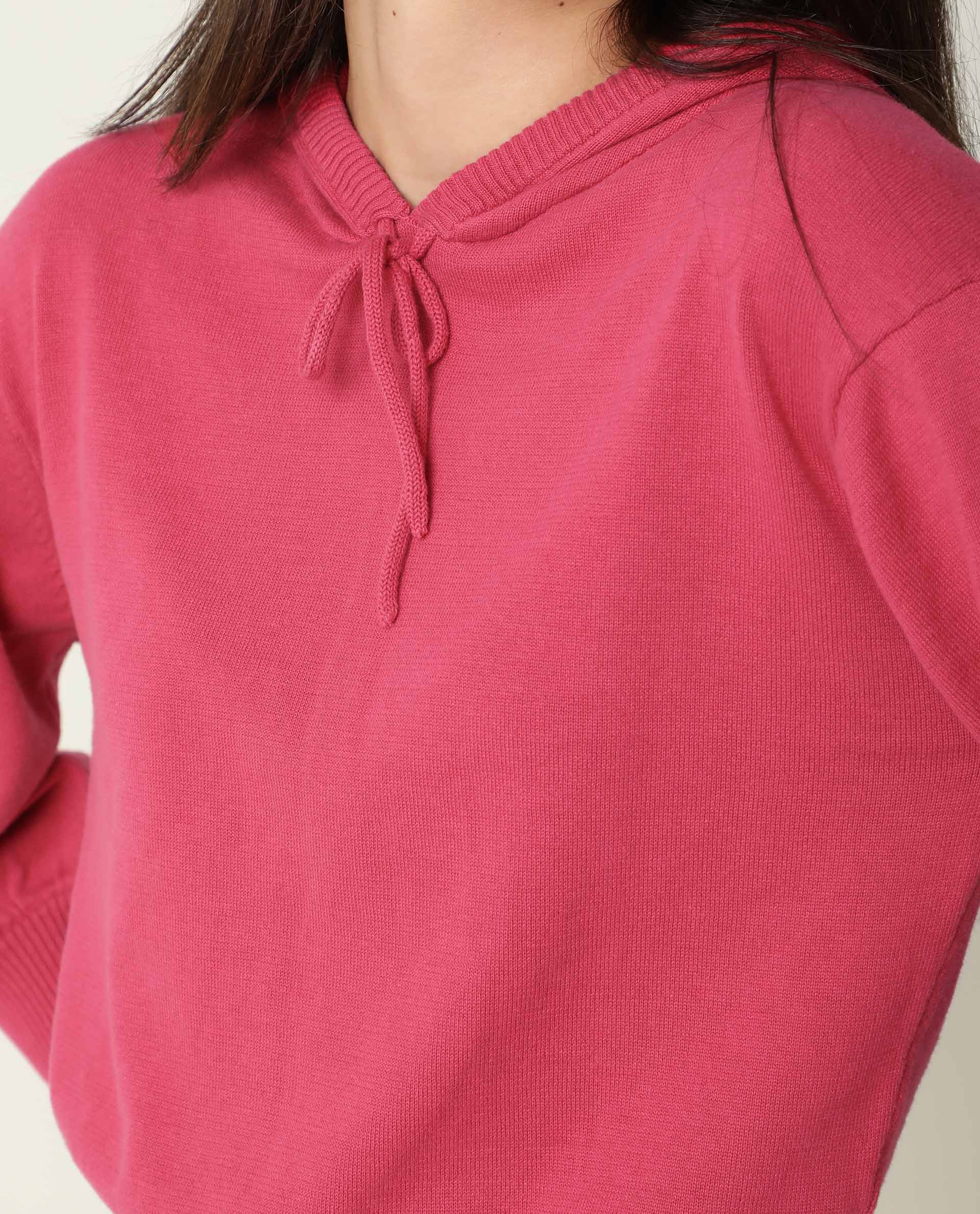 Rareism Women's Finn Light Pink Cotton Hooded Plain Knee Length Straight Fit Track Suit - Image 3