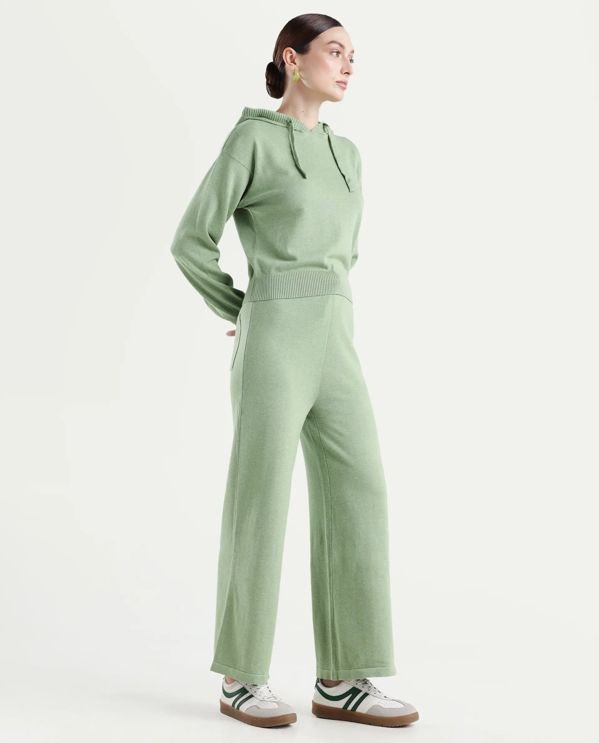Rareism Women's Finnet B Dusky Green Knit Plain Ankle Length Straight Fit Track Pant - Image 7