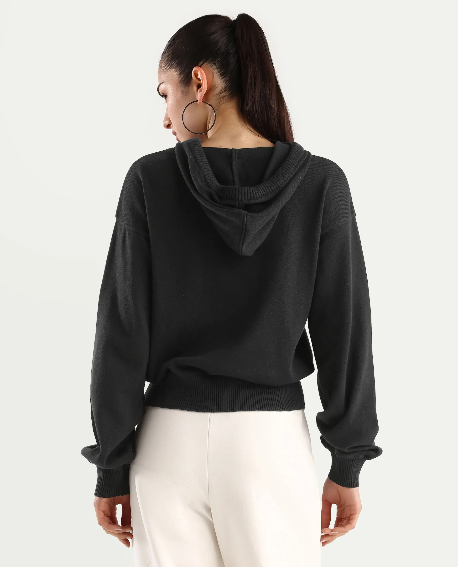 Rareism Women's Finnet T Black Knit Hooded Plain Relaxed Fit Sweater - Image 7