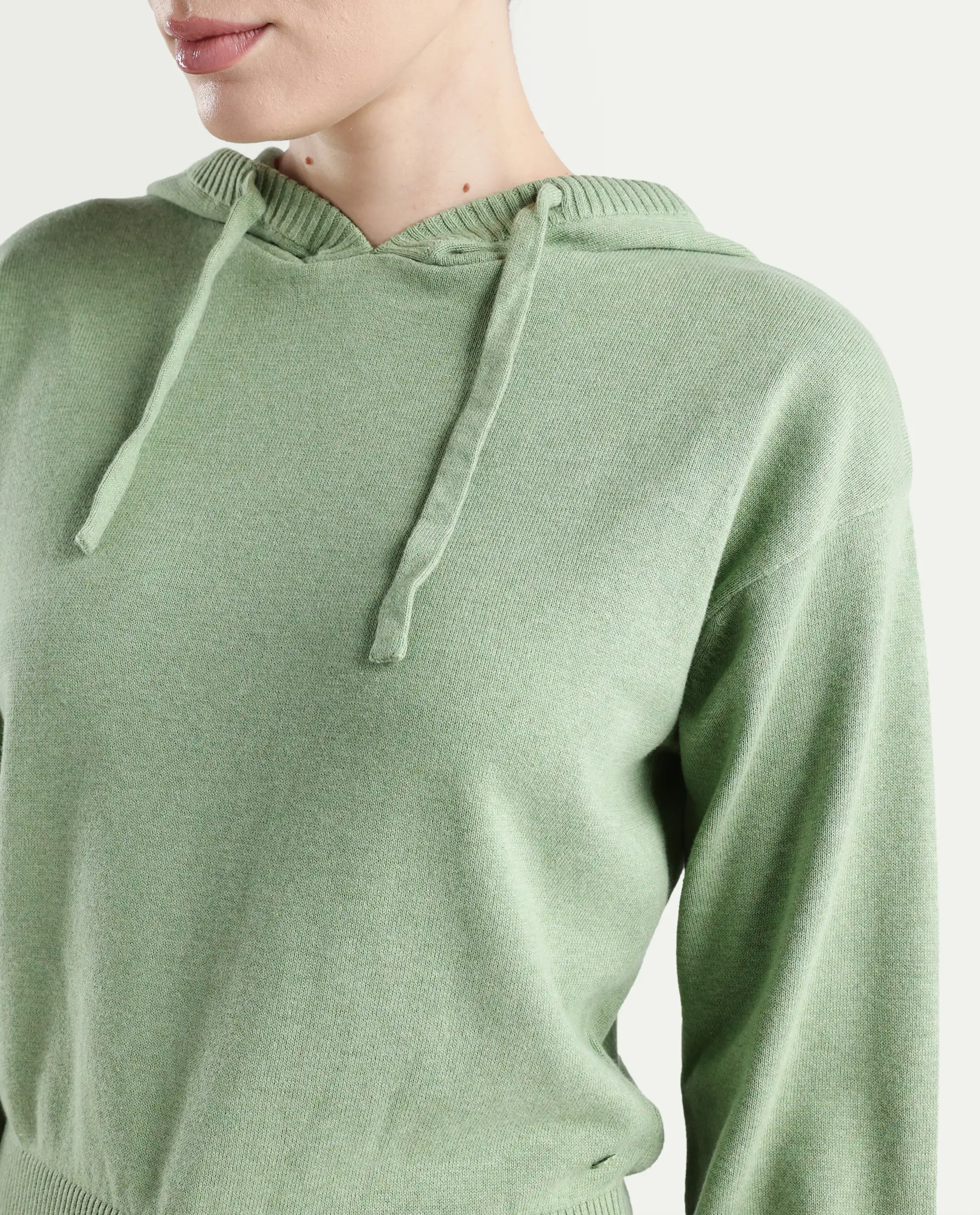 Rareism Women's Finnet T Dusky Green Knit Hooded Plain Relaxed Fit Sweater - Image 3