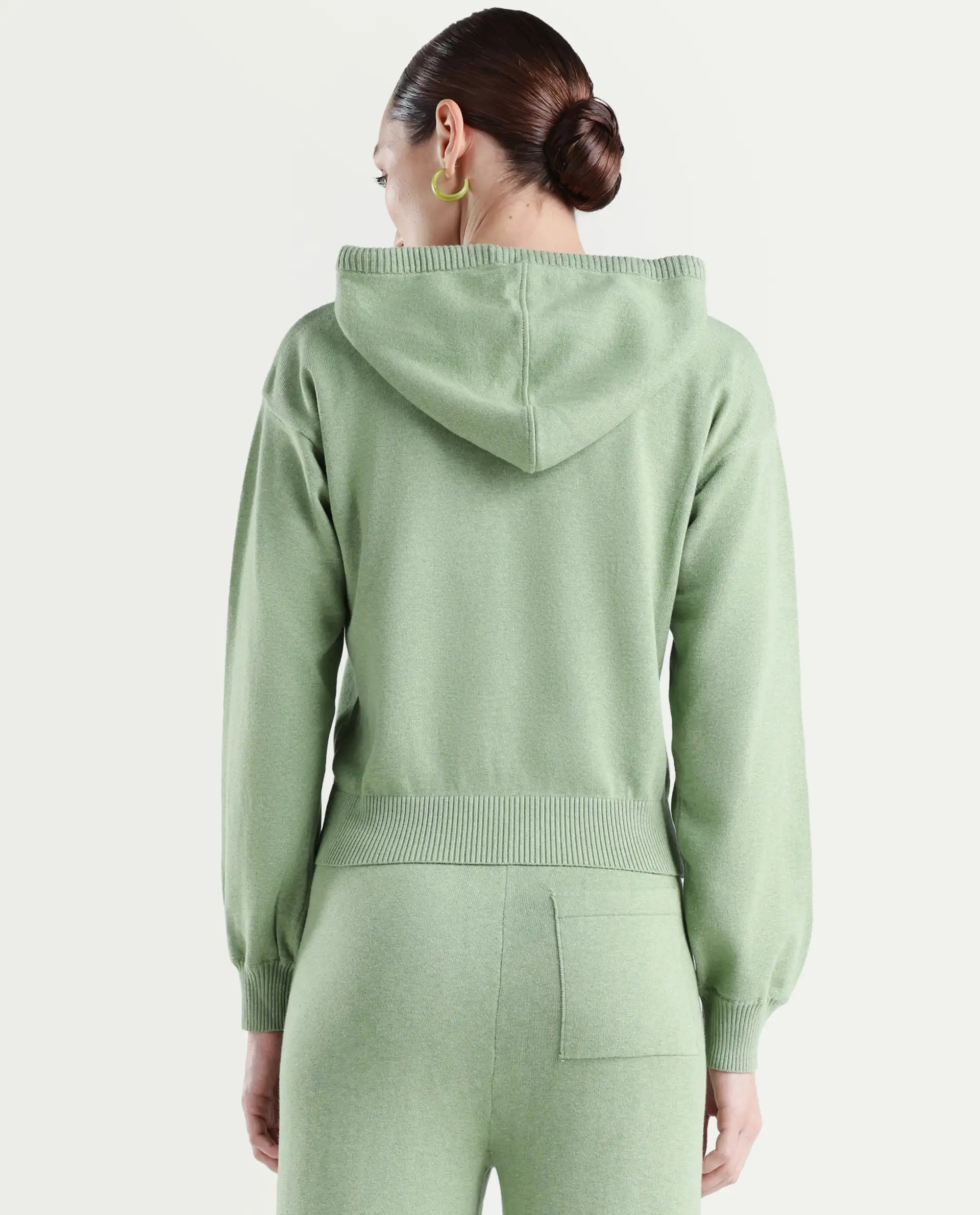 Rareism Women's Finnet T Dusky Green Knit Hooded Plain Relaxed Fit Sweater - Image 7