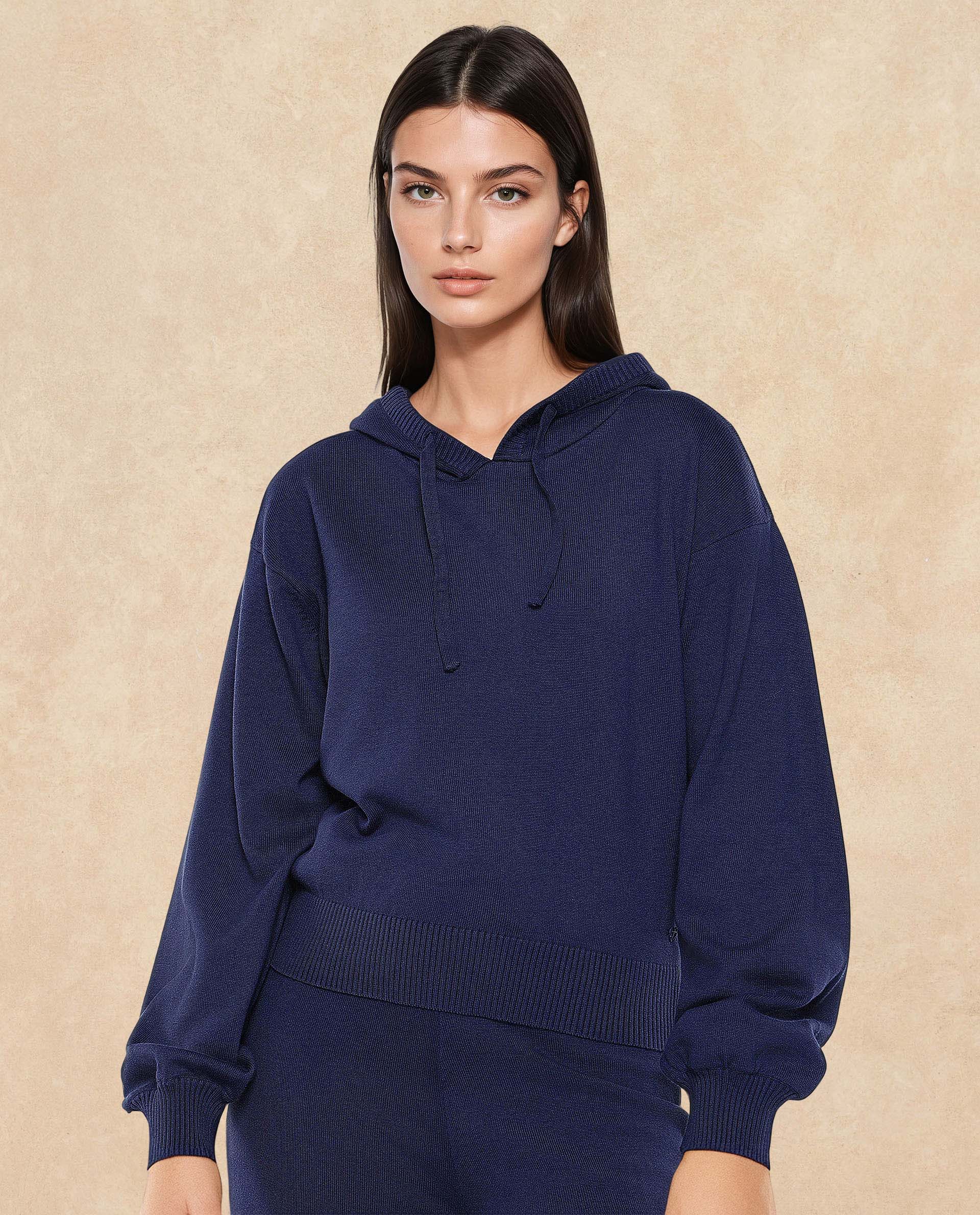 Rareism Women's Finnet T Navy Knit Hooded Plain Relaxed Fit Sweater - Image 2