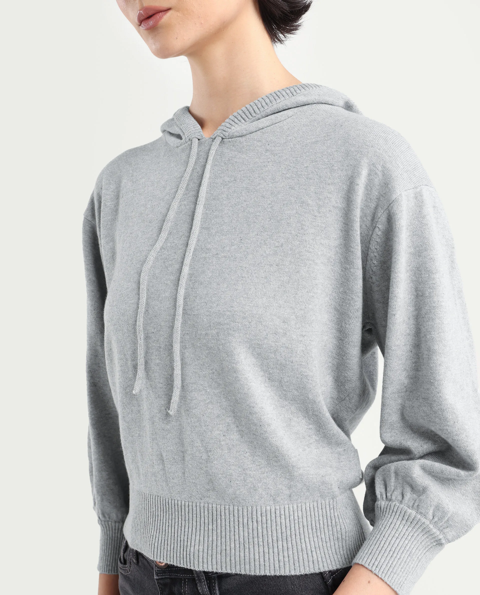 Rareism Women's Finn Sweat Grey Cotton Hooded Plain Relaxed Fit Sweater - Image 4