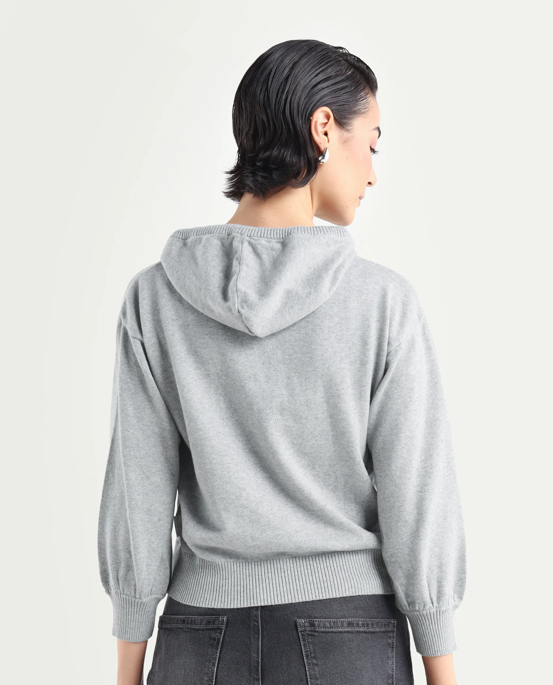 Rareism Women's Finn Sweat Grey Cotton Hooded Plain Relaxed Fit Sweater - Image 7