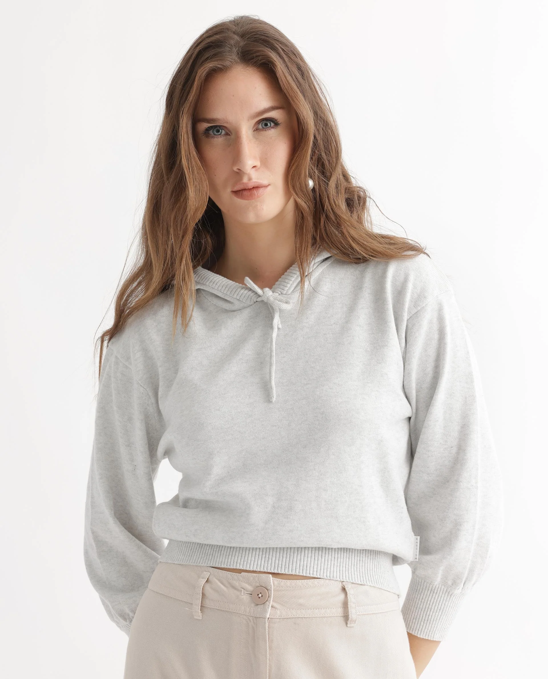 Rareism Women's Finn Sweat Offwhite Cotton Hooded Plain Relaxed Fit Sweater