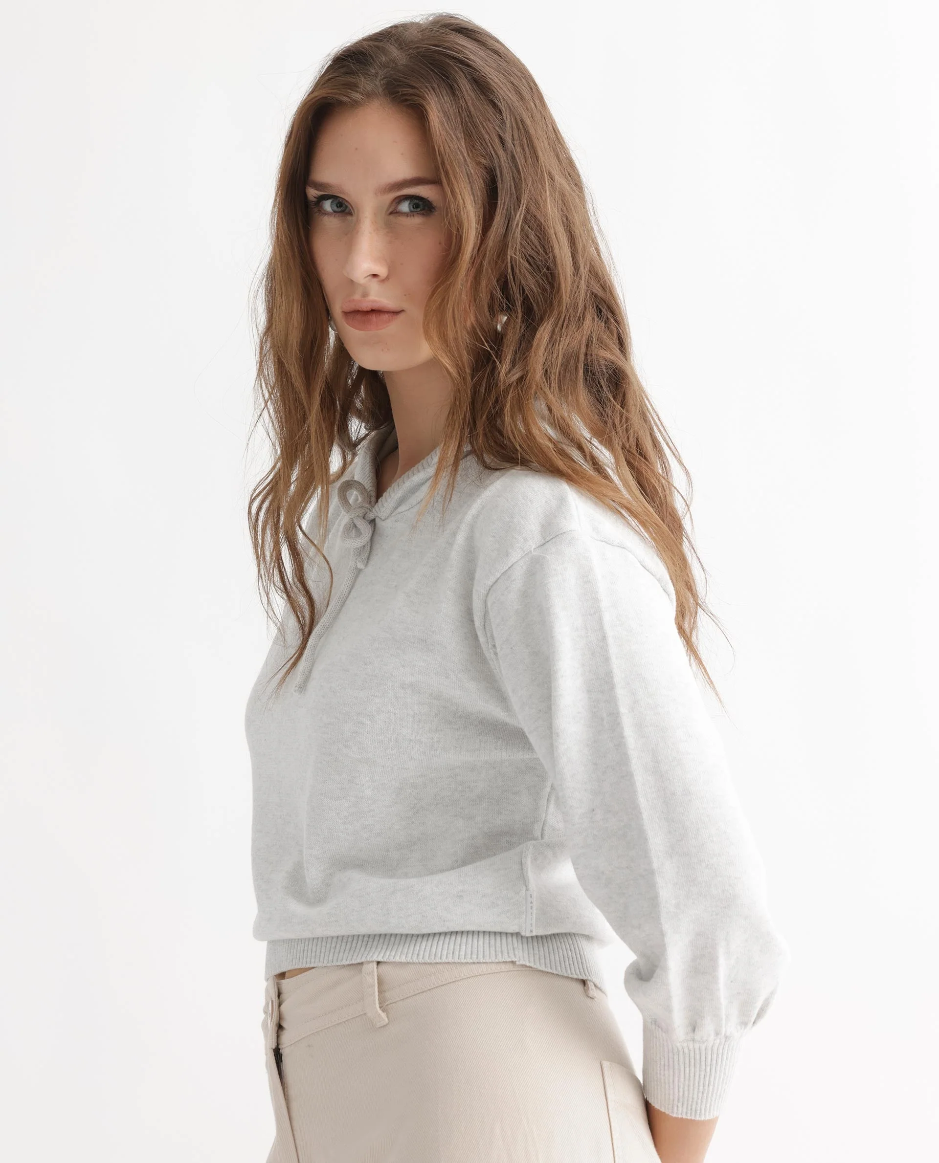 Rareism Women's Finn Sweat Offwhite Cotton Hooded Plain Relaxed Fit Sweater - Image 11