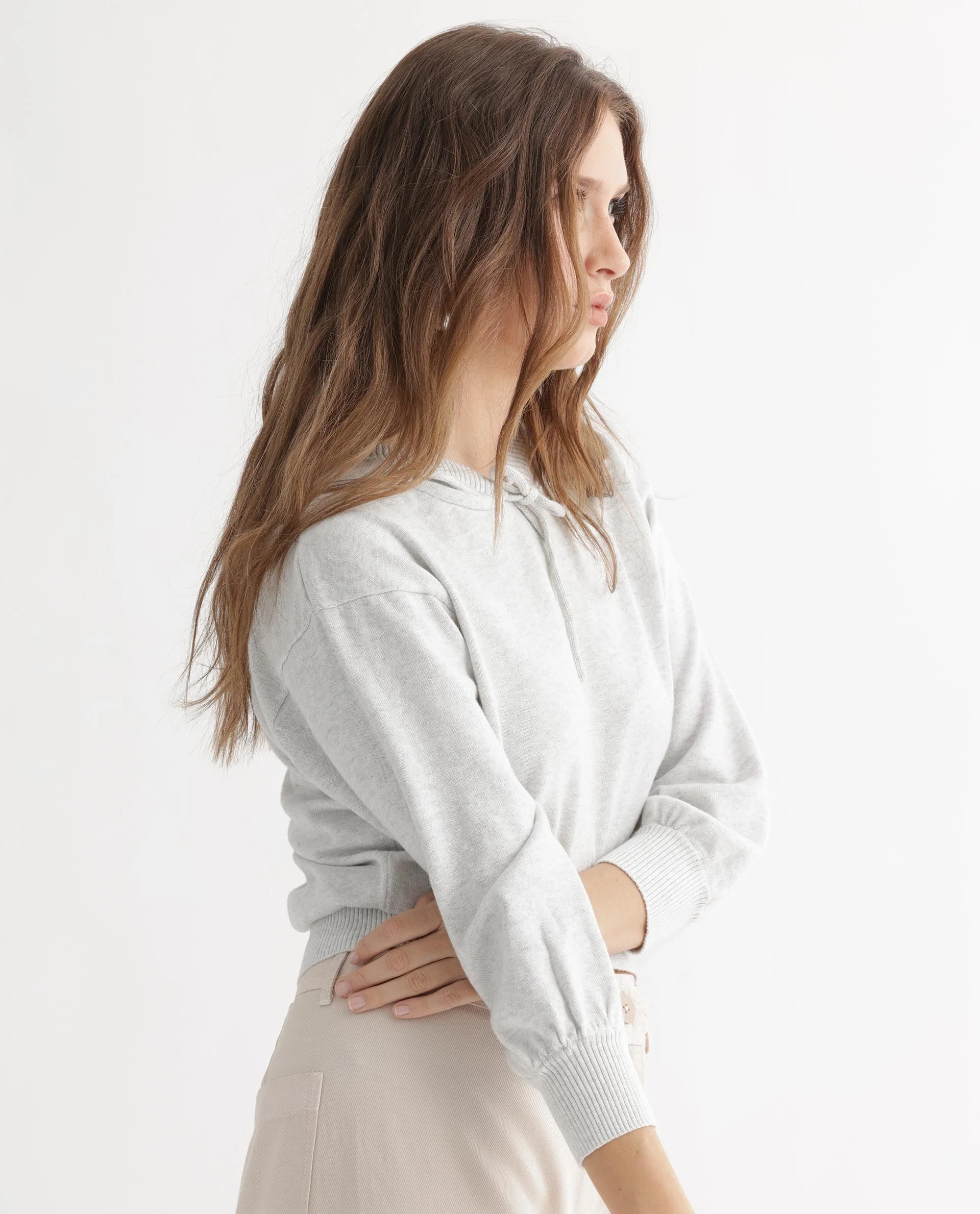 Rareism Women's Finn Sweat Offwhite Cotton Hooded Plain Relaxed Fit Sweater - Image 12