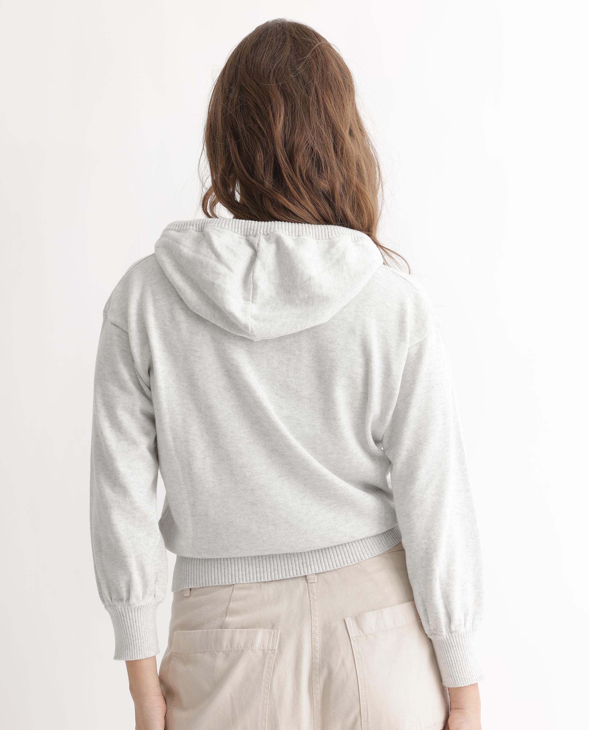 Rareism Women's Finn Sweat Offwhite Cotton Hooded Plain Relaxed Fit Sweater - Image 15