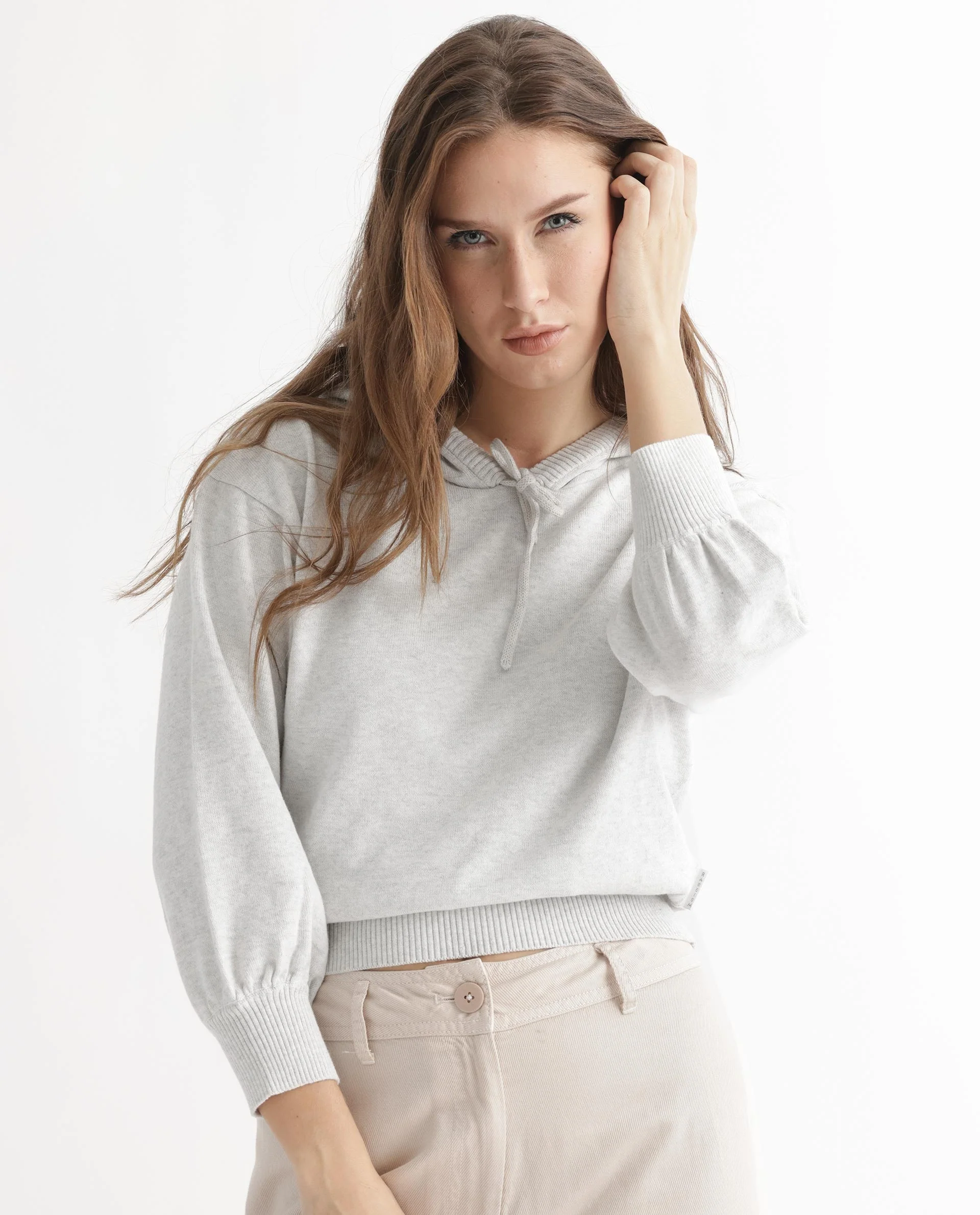 Rareism Women's Finn Sweat Offwhite Cotton Hooded Plain Relaxed Fit Sweater - Image 3