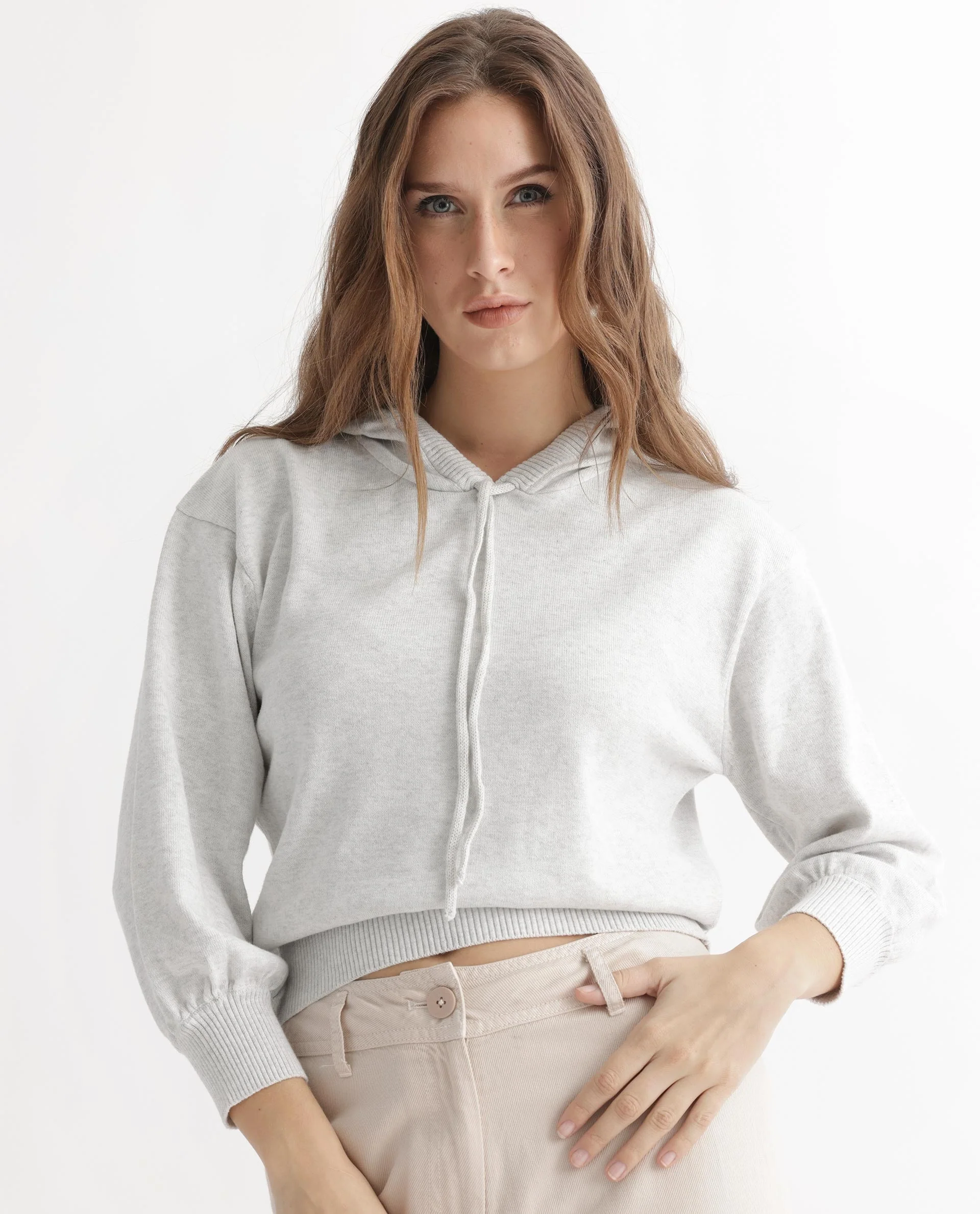 Rareism Women's Finn Sweat Offwhite Cotton Hooded Plain Relaxed Fit Sweater - Image 4