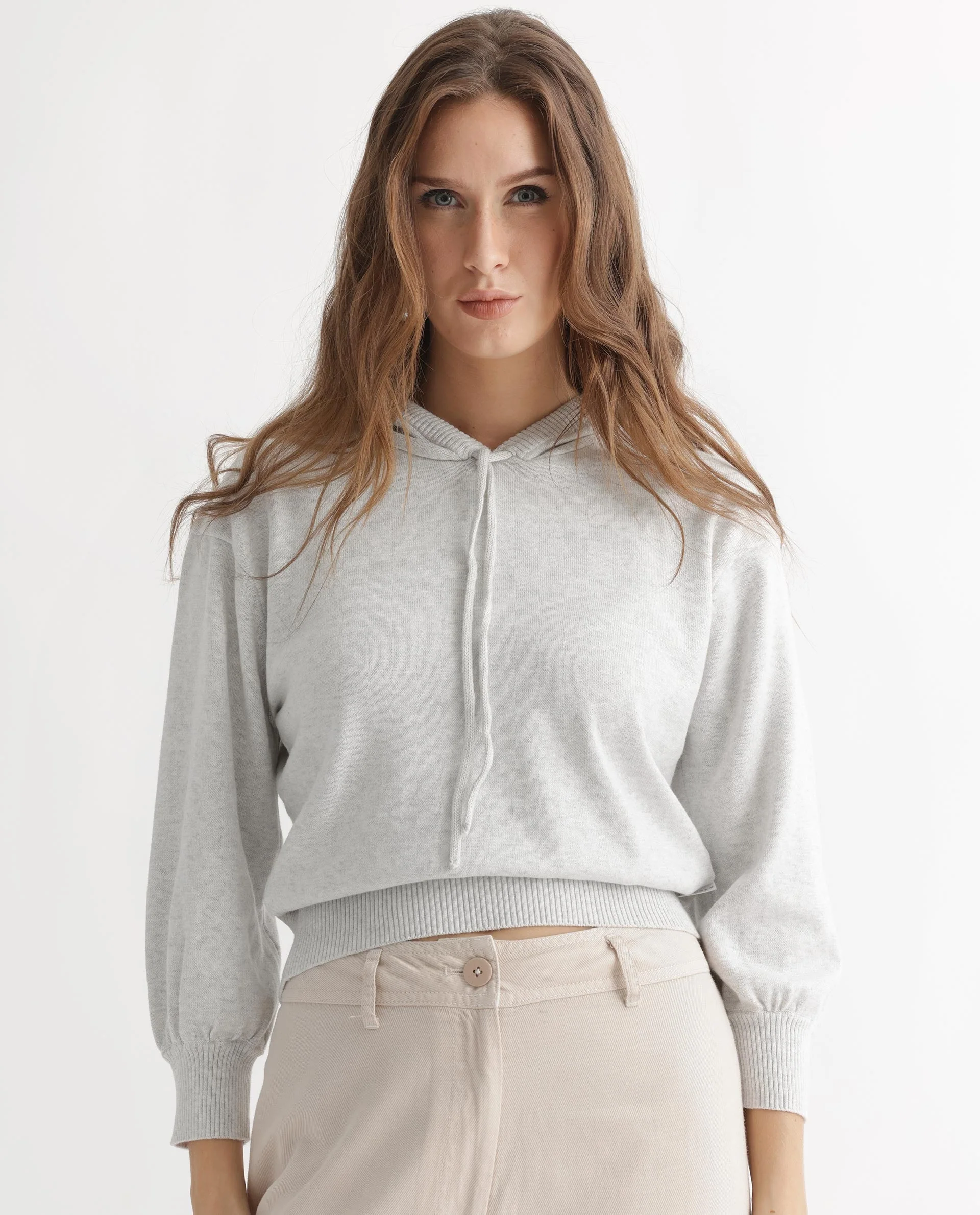 Rareism Women's Finn Sweat Offwhite Cotton Hooded Plain Relaxed Fit Sweater - Image 5