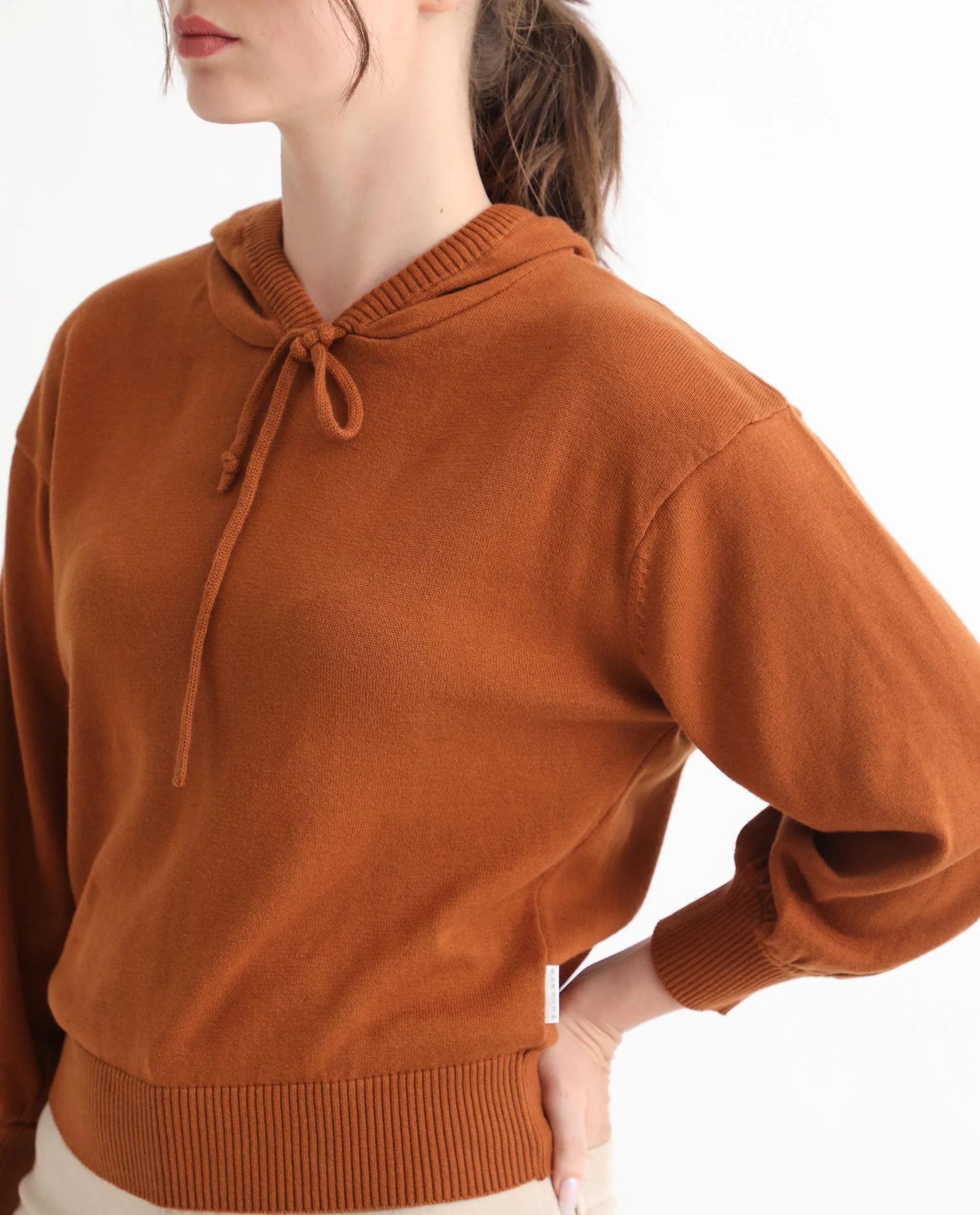 Rareism Women's Finn Sweat Rust Cotton Hooded Plain Relaxed Fit Sweater - Image 10