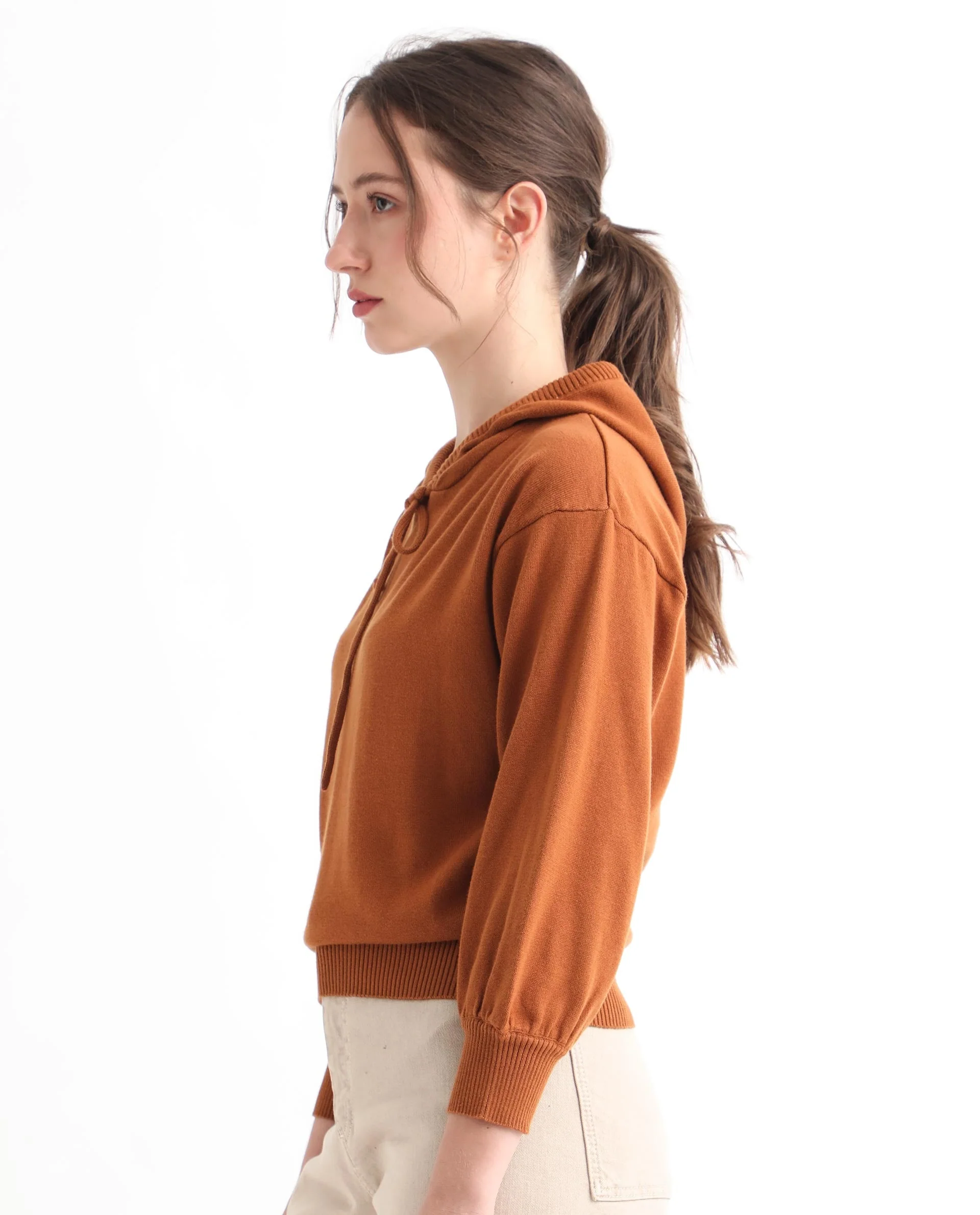 Rareism Women's Finn Sweat Rust Cotton Hooded Plain Relaxed Fit Sweater - Image 11