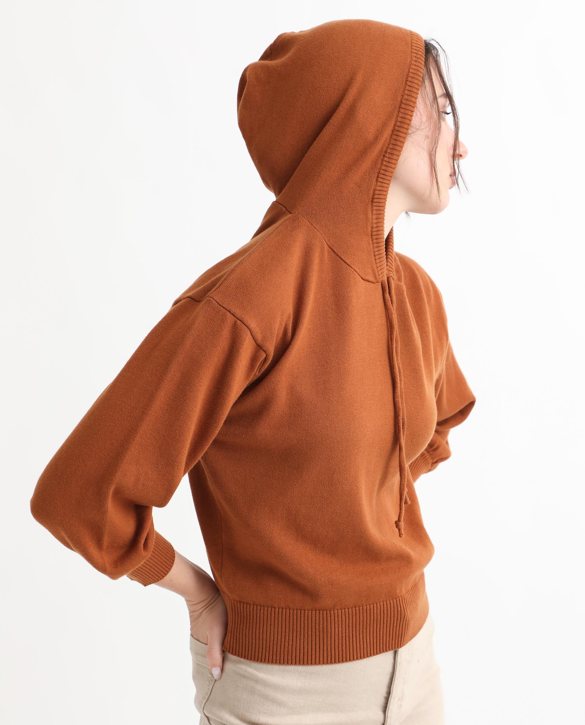 Rareism Women's Finn Sweat Rust Cotton Hooded Plain Relaxed Fit Sweater - Image 12
