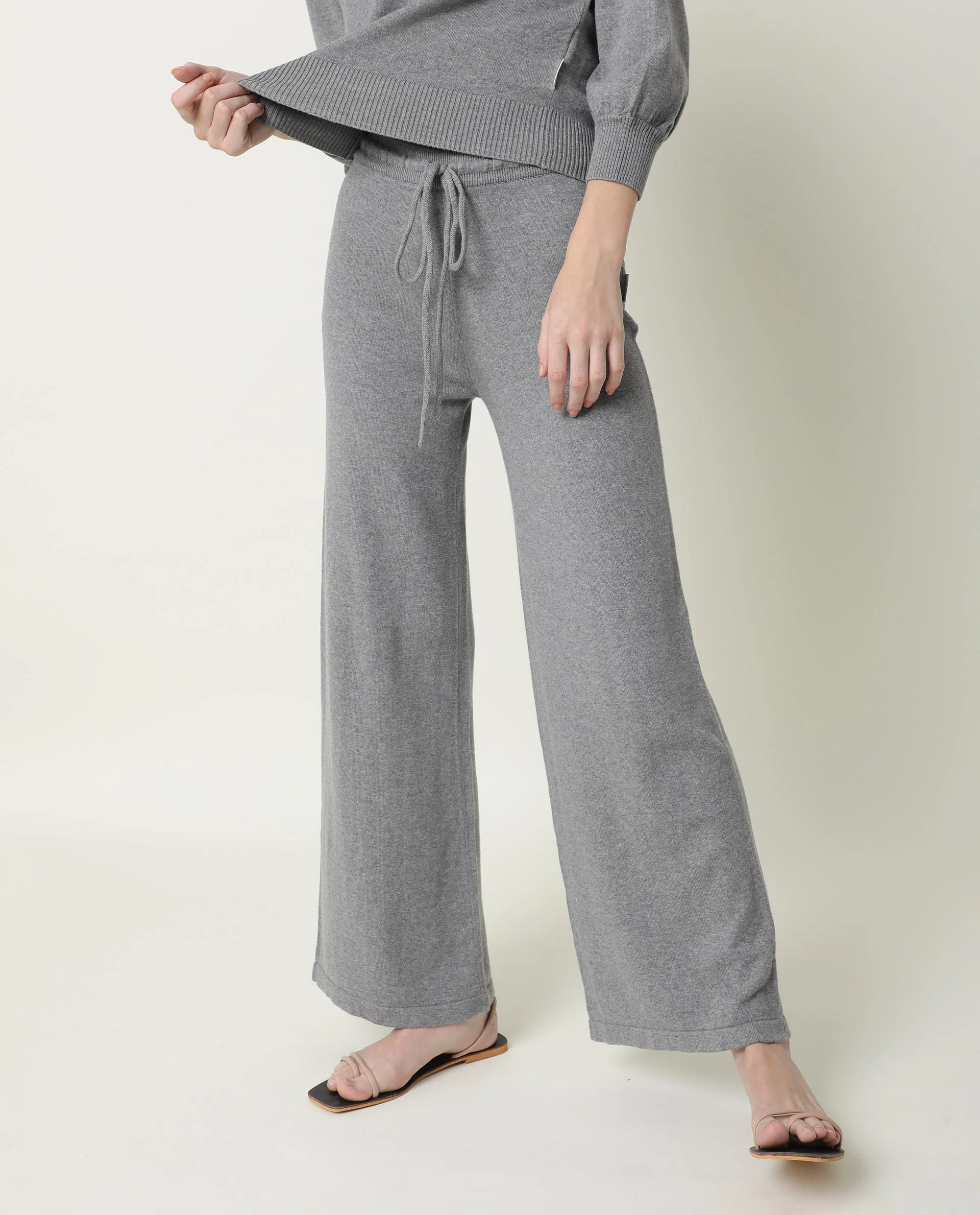 Rareism Women's Finn Track Grey Cotton Plain Ankle Length Flared Track Pant - Image 6