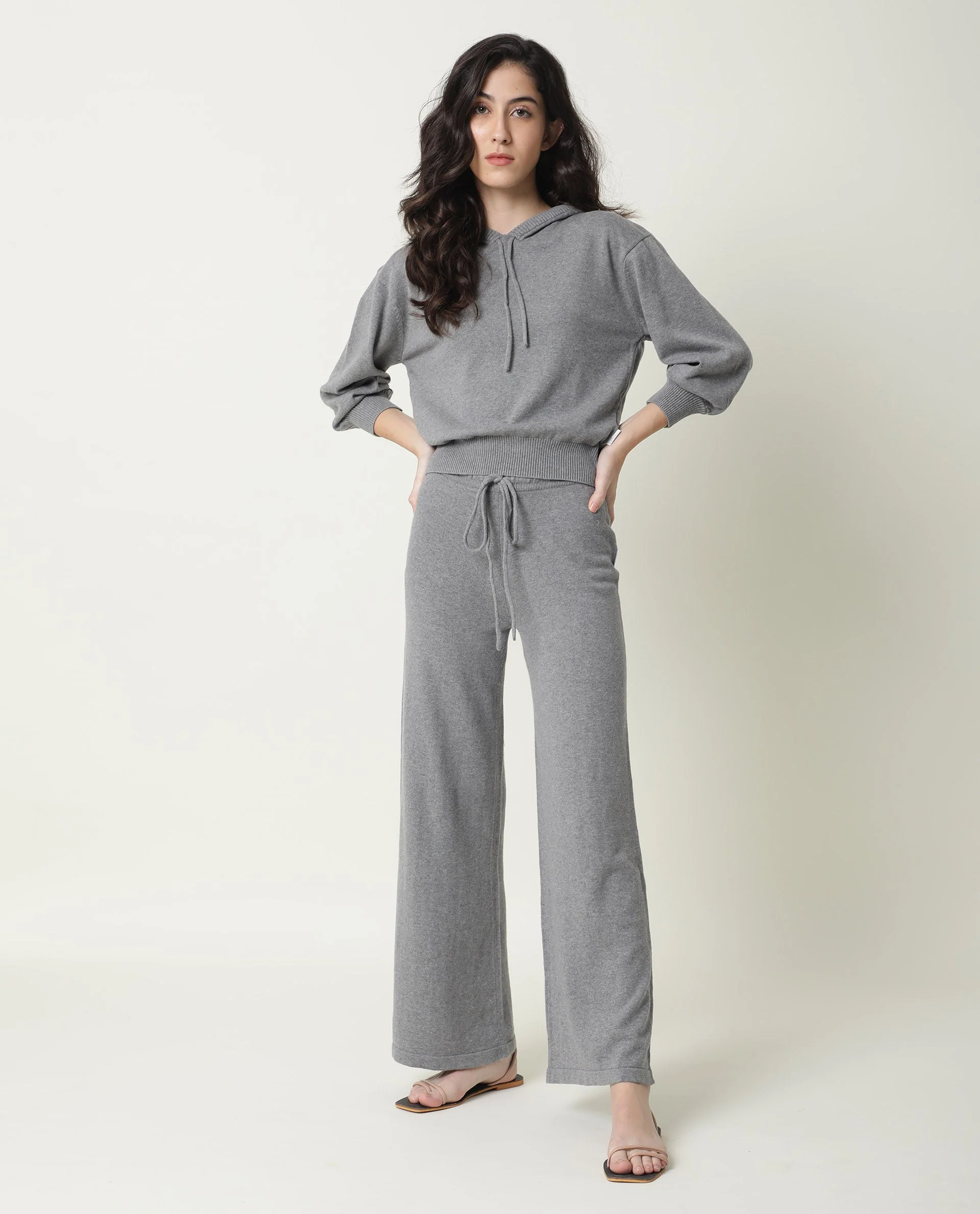 Rareism Women's Finn Track Grey Cotton Plain Ankle Length Flared Track Pant - Image 7