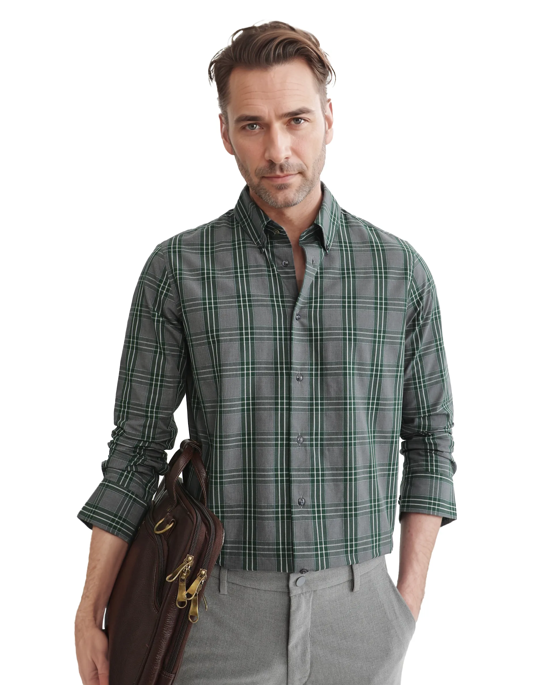 Rare Rabbit Men's Finster Green Cotton Checked Print Regular Fit Full Sleeve Button-Down Collar Shirt - Image 2
