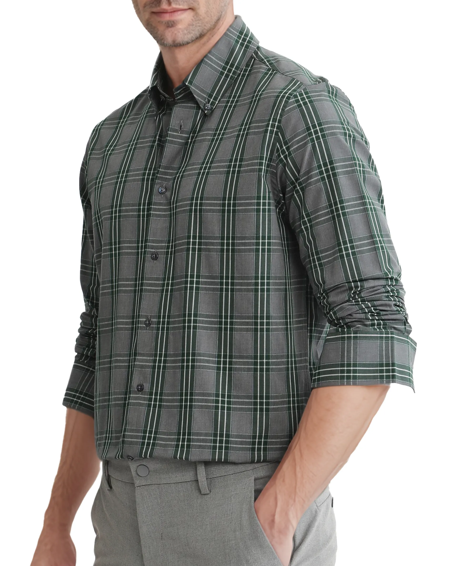 Rare Rabbit Men's Finster Green Cotton Checked Print Regular Fit Full Sleeve Button-Down Collar Shirt - Image 3