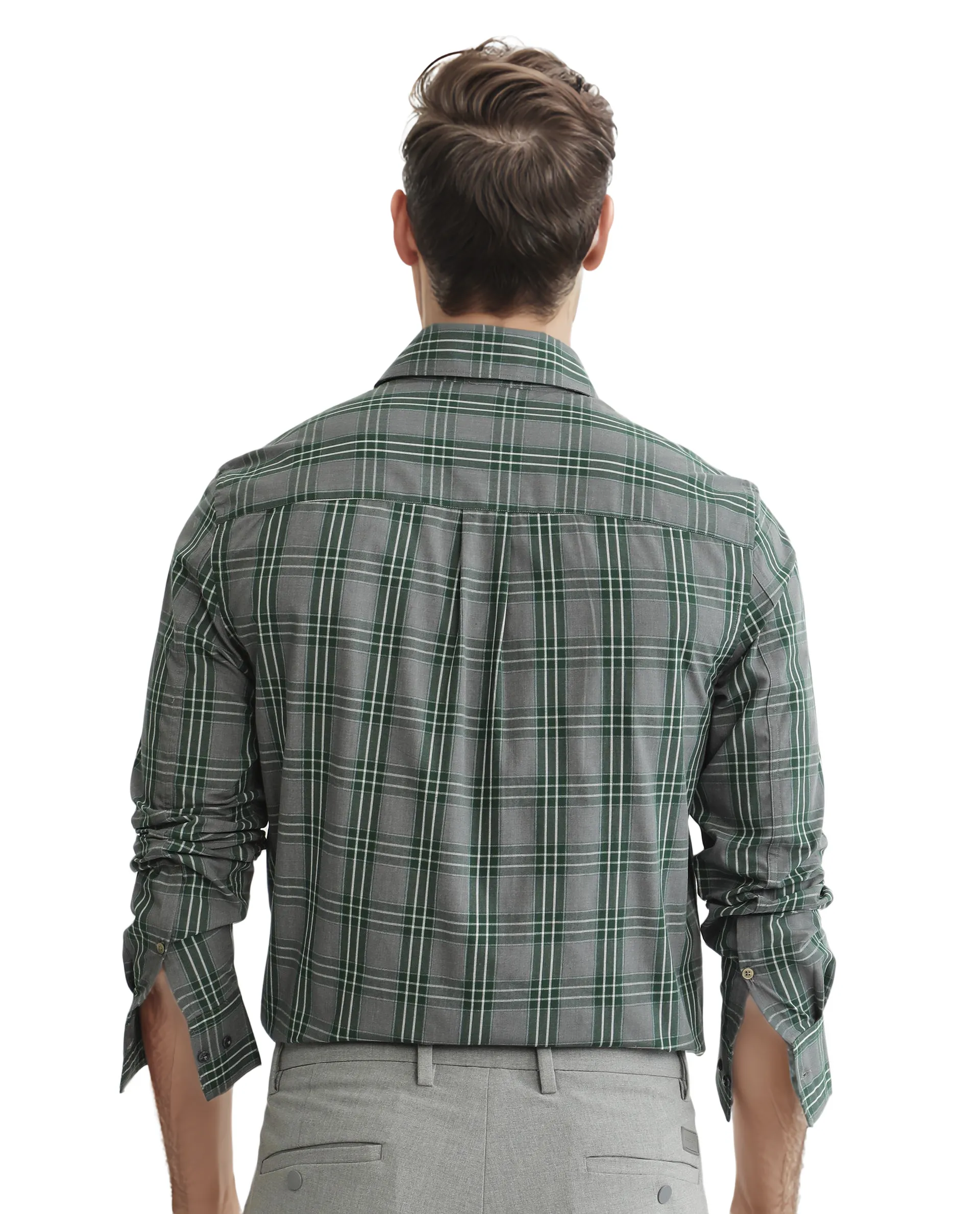 Rare Rabbit Men's Finster Green Cotton Checked Print Regular Fit Full Sleeve Button-Down Collar Shirt - Image 4