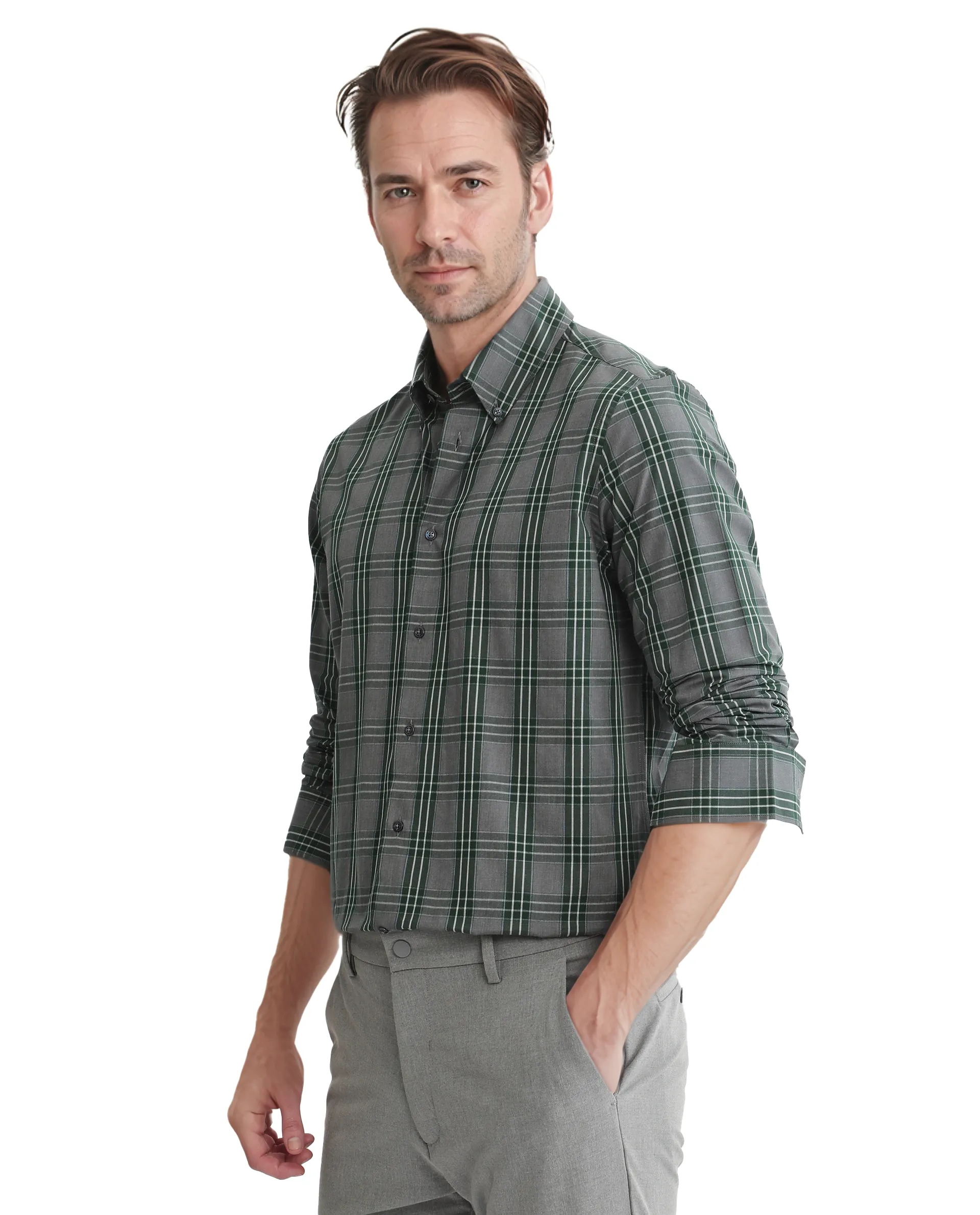 Rare Rabbit Men's Finster Green Cotton Checked Print Regular Fit Full Sleeve Button-Down Collar Shirt - Image 5